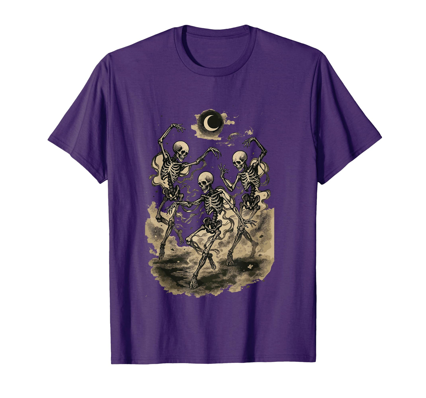 Dancing Skeletons Under Moon Gothic Design T-Shirt