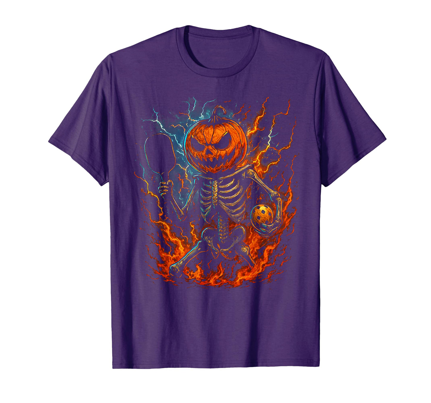Eerie Pumpkin Skeleton for Halloween Pickleball Enthusiasts T-Shirt