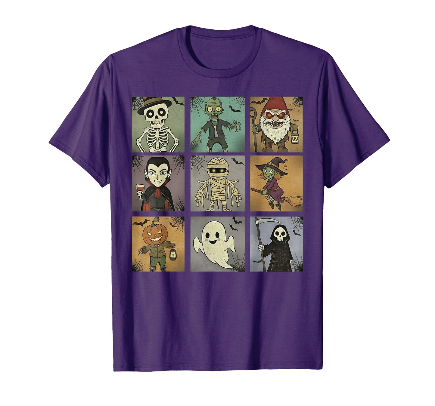 Cute Halloween Monsters Vintage Cartoon Grid Art. T-Shirt