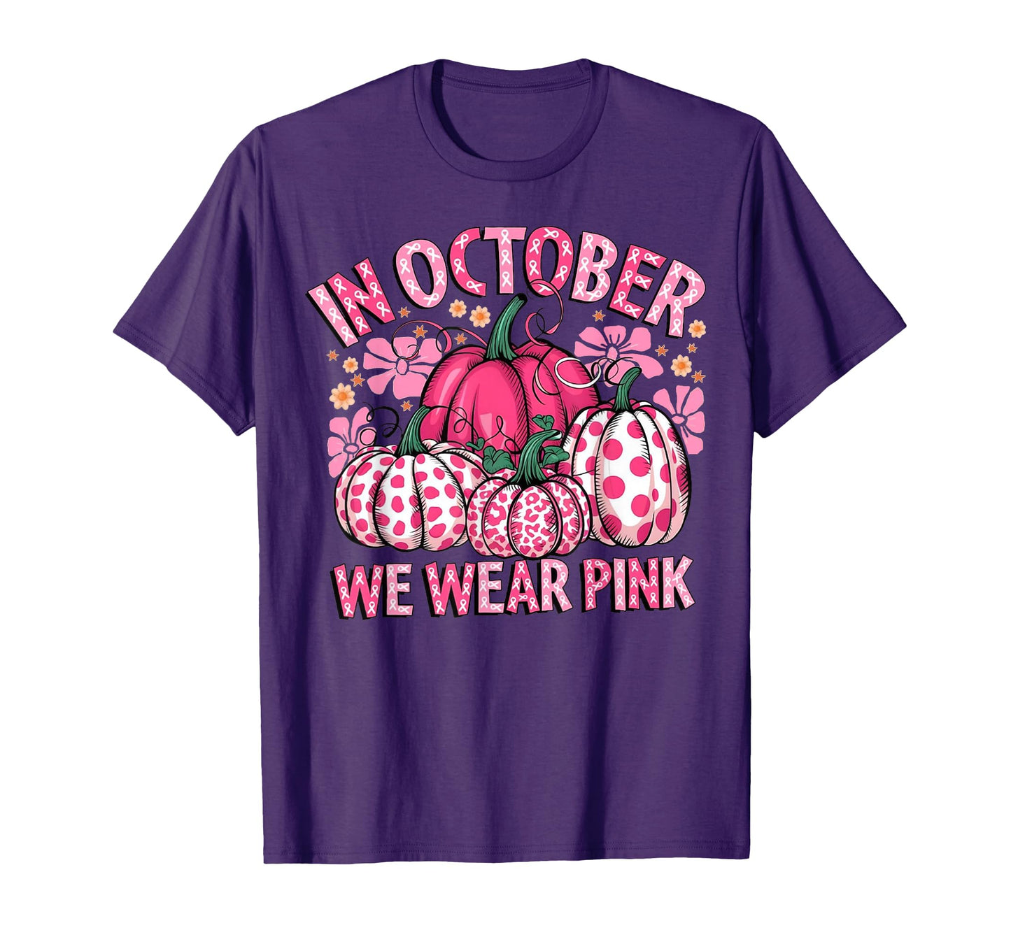In October We Wear Pink Pumpkin Breast Cancer Halloween T-Shirt