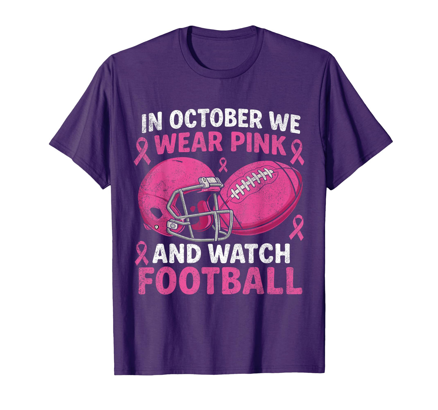 In October We Wear Pink Football Breast Cancer Awareness T-Shirt