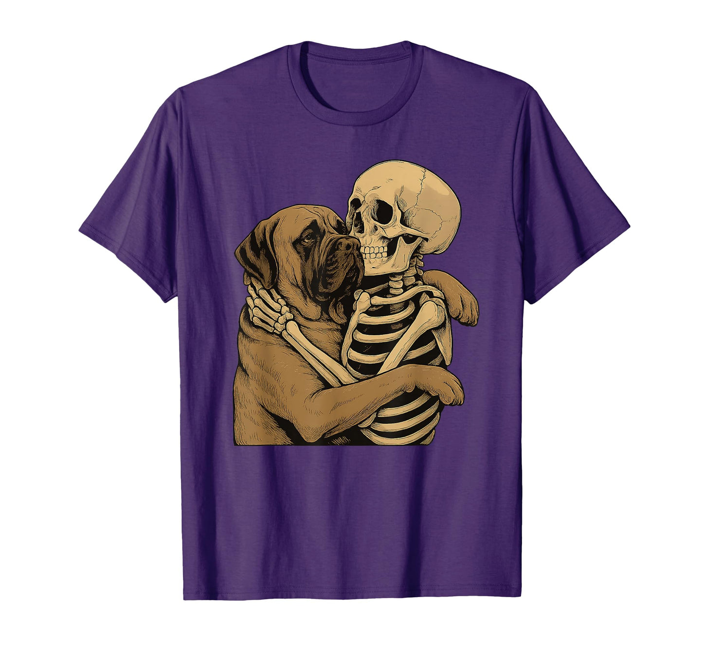 Skeleton Hugging English Mastiff Dog Halloween T-Shirt