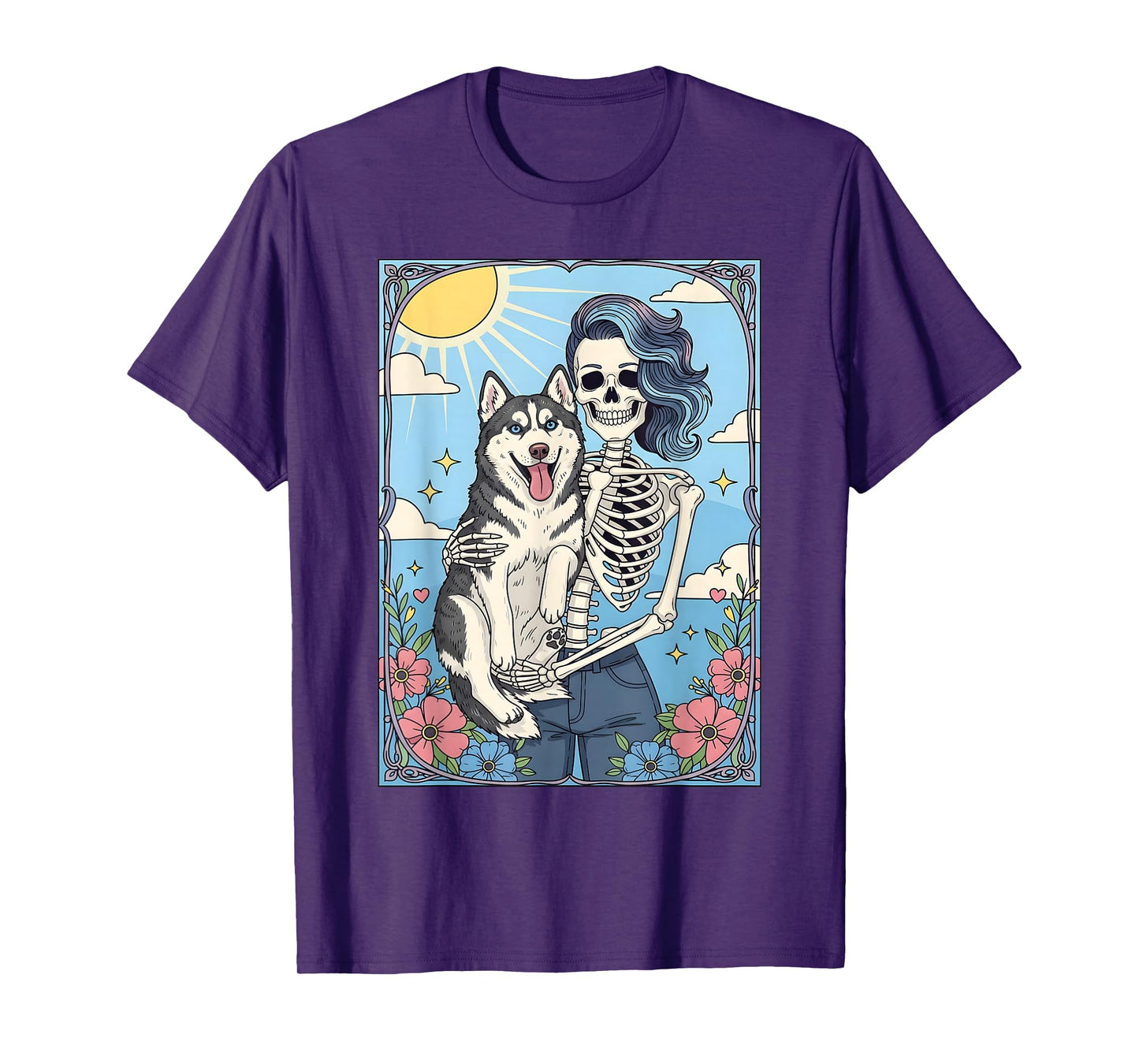 Siberian Husky Dog Tarot Card Halloween Costume Skeleton T-Shirt