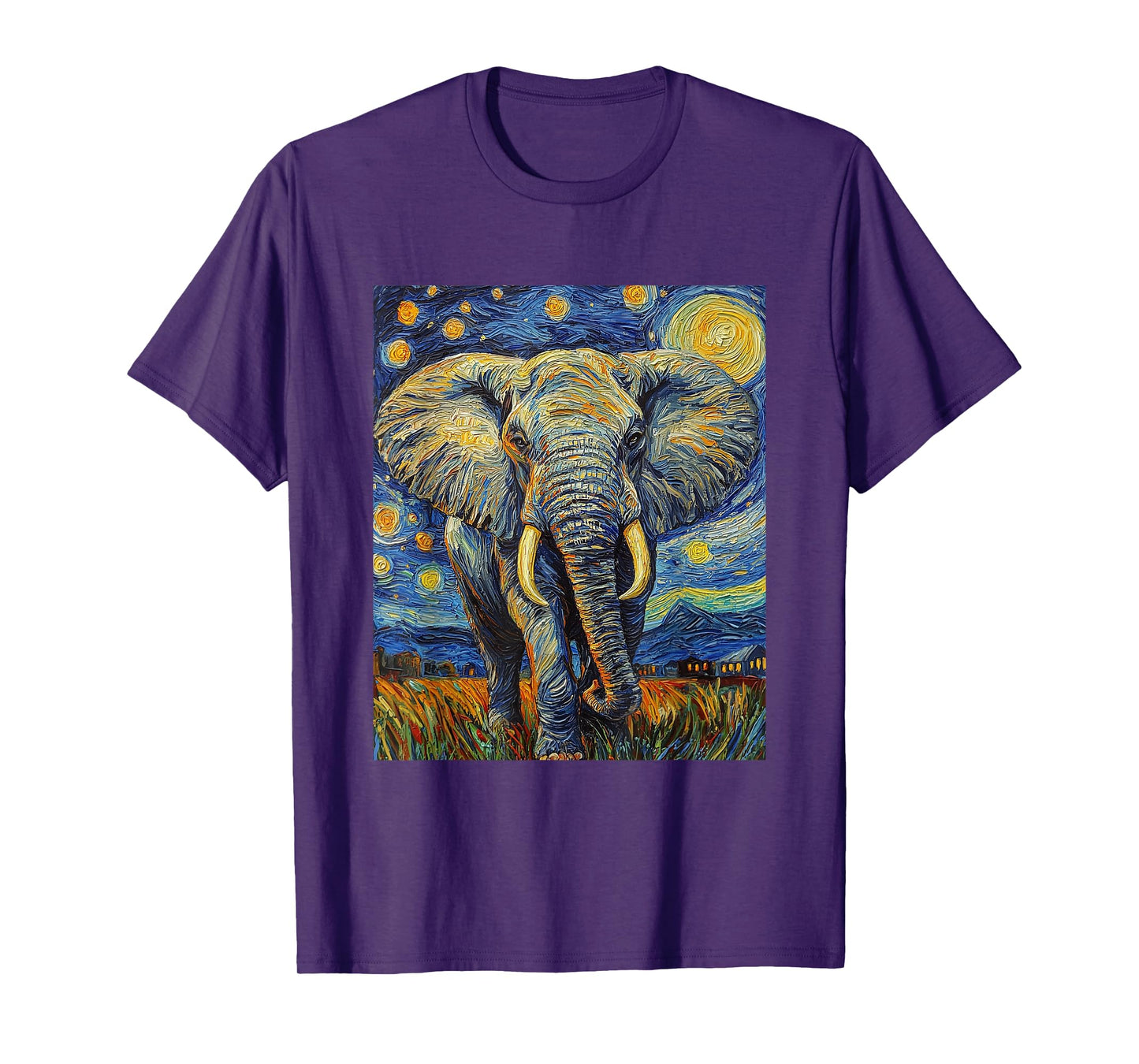 Cute Elephant Africa - Van Gogh Style - Starry Night T-Shirt