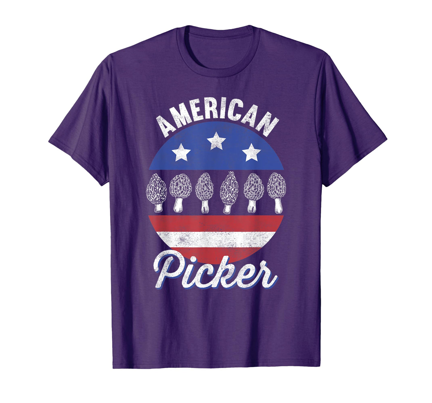 Morel Mushroom Hunter American Picker US Flag Retro Foraging T-Shirt