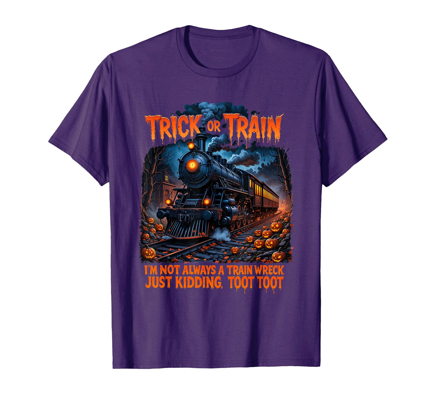 Funny Halloween Pumpkin Skeleton Ghosts Trick Or Train T-Shirt