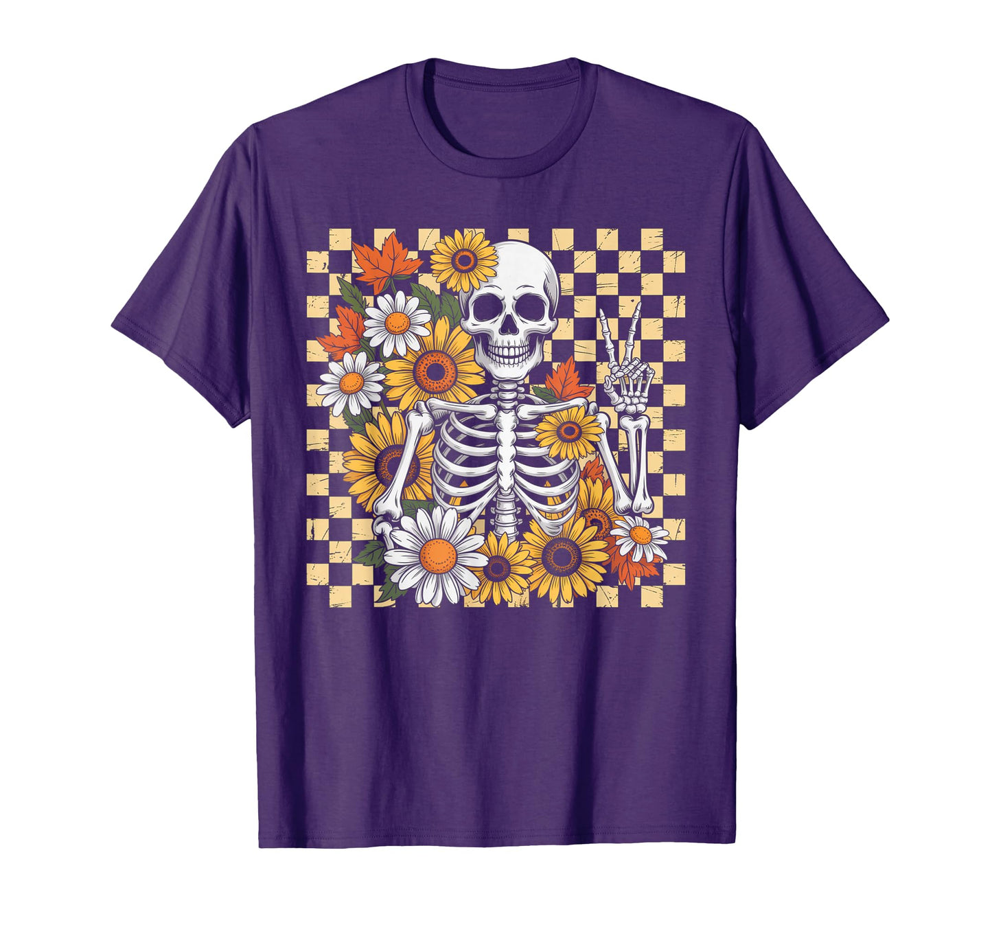 Retro Fall Skeleton Halloween Skeleton Flower Spooky Season T-Shirt
