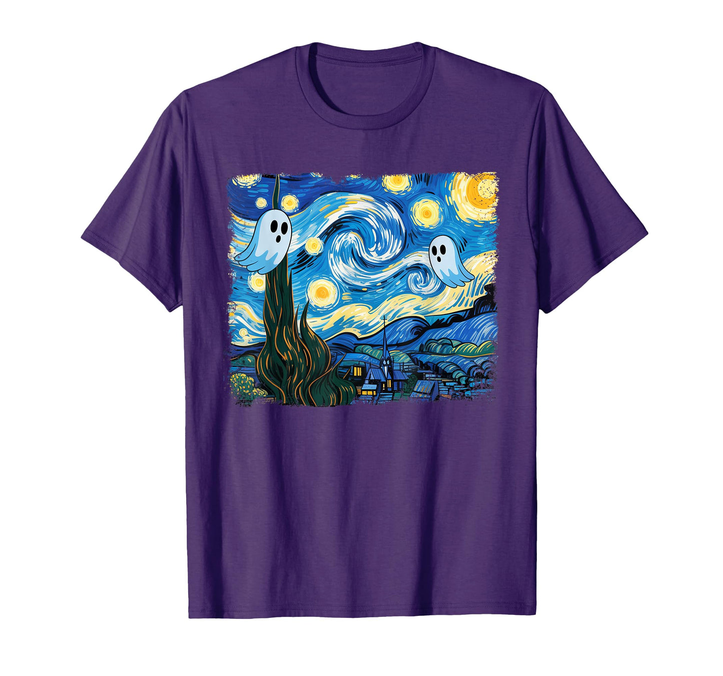 Funny Halloween Boo Sheet Ghost Starry Night Van Gogh Boys T-Shirt