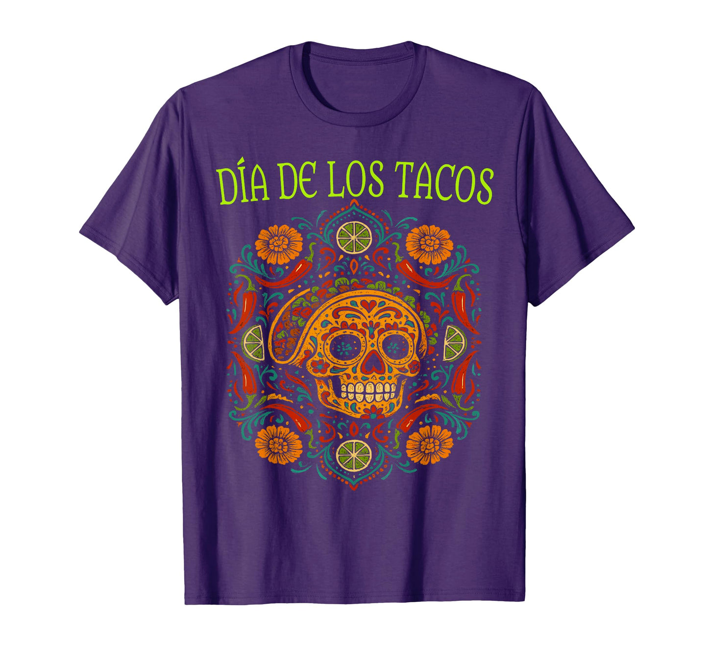 Dia De Los Tacos Funny Sugar Skull Mexican Fiesta Humor T-Shirt
