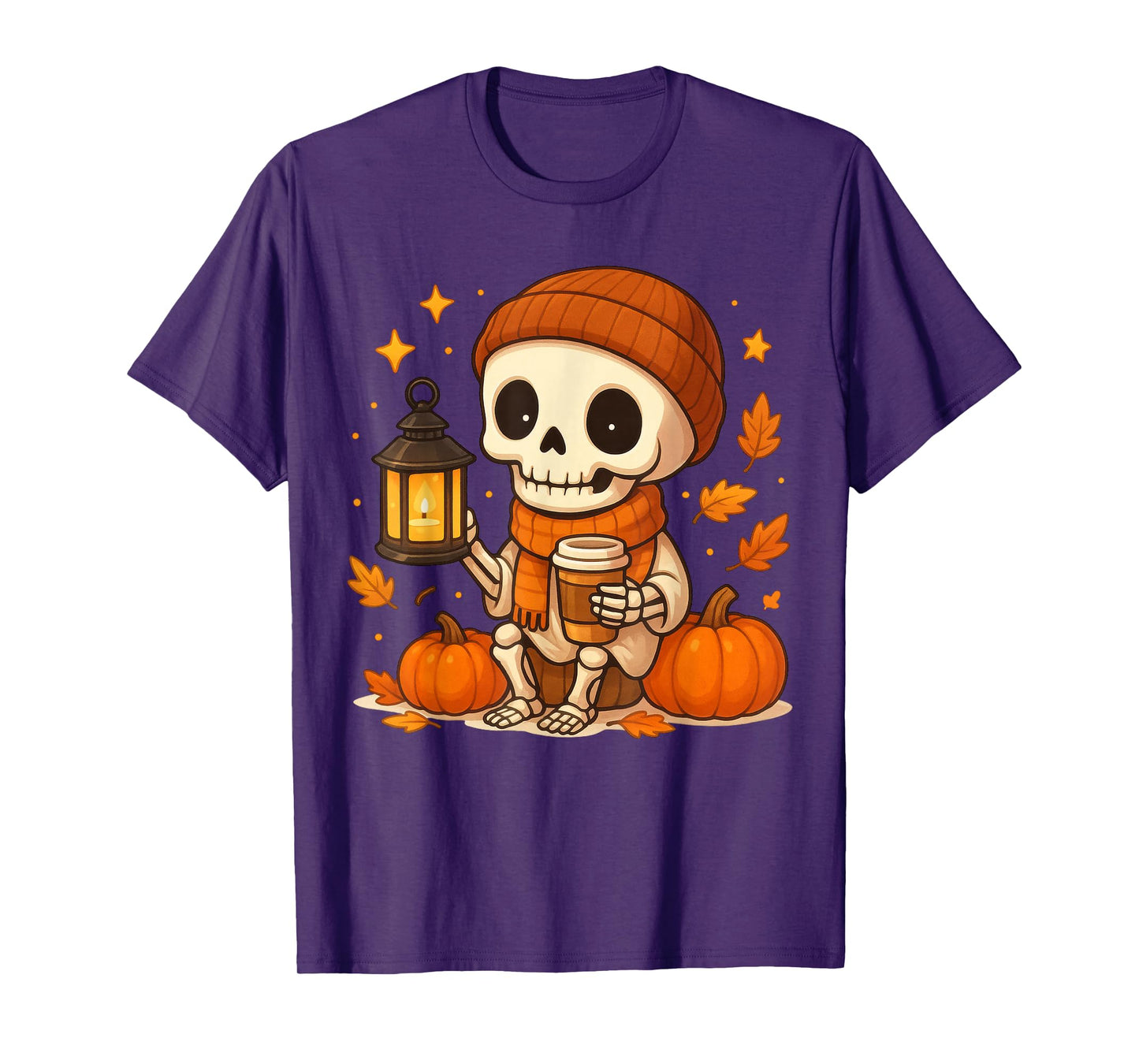 Cute Skeleton Drinking Coffee Spooky Season Autumn Fall T-Shirt