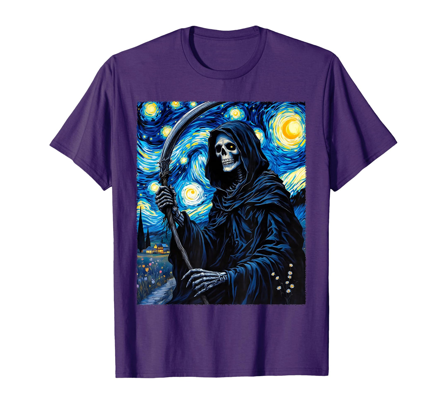 Grim Reaper Van Gogh Halloween Starry Night Party Costume T-Shirt