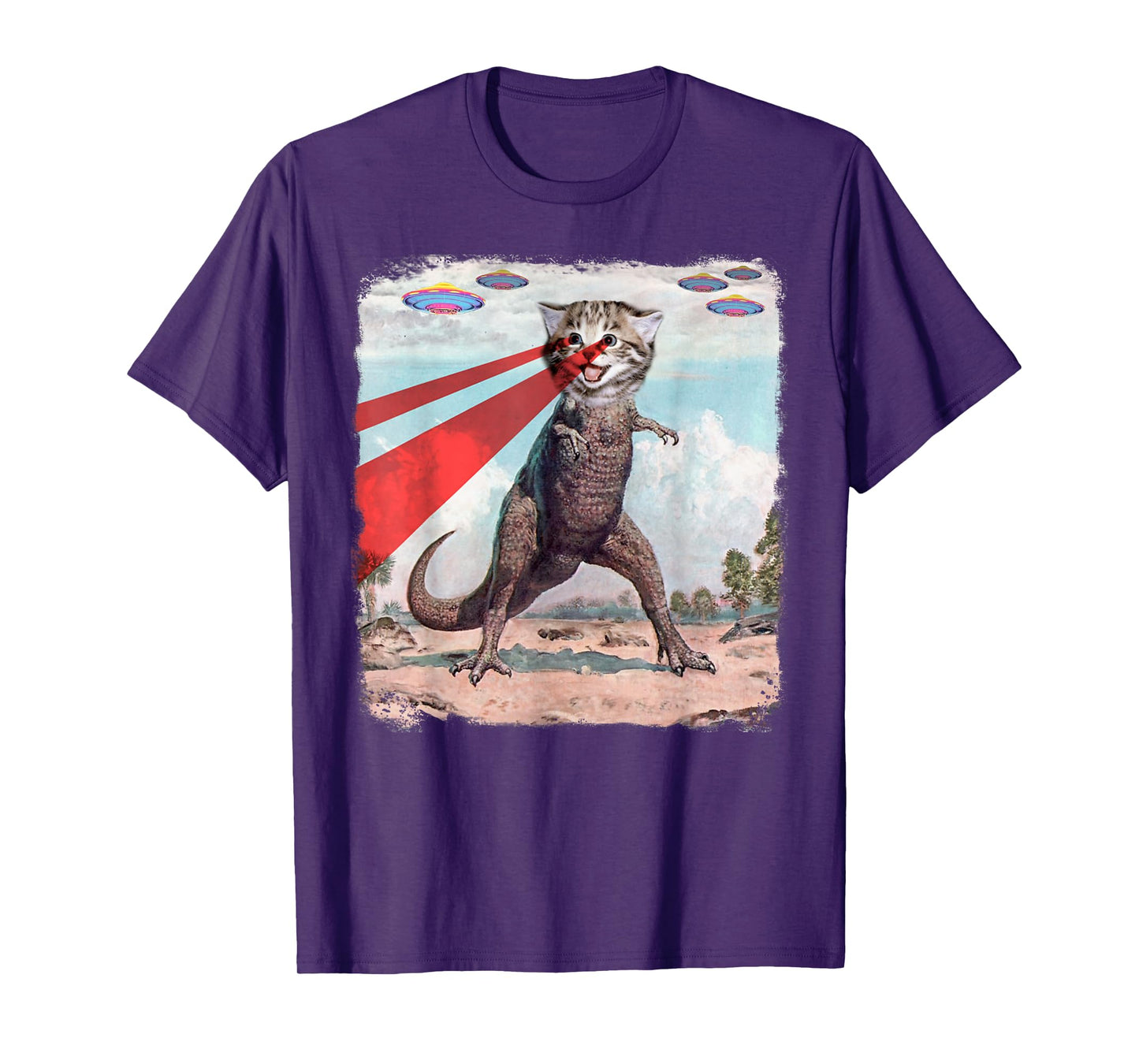 Laser Cat Shirt T Rex Cat Shirt Retro T Shirt Funny UFO Tee T-Shirt for Men Women Kids