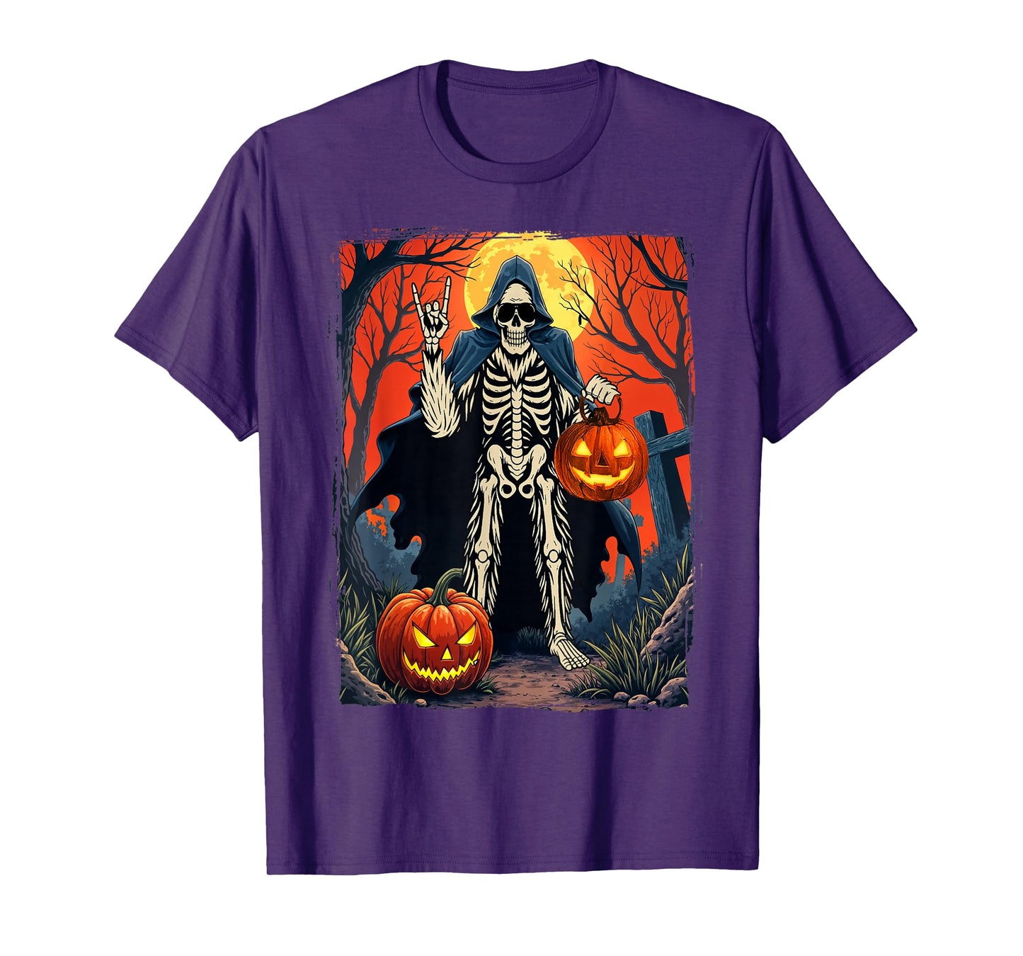 Halloween Skeleton Bigfoot Rock Pumpkin Skull Men Boys T-Shirt