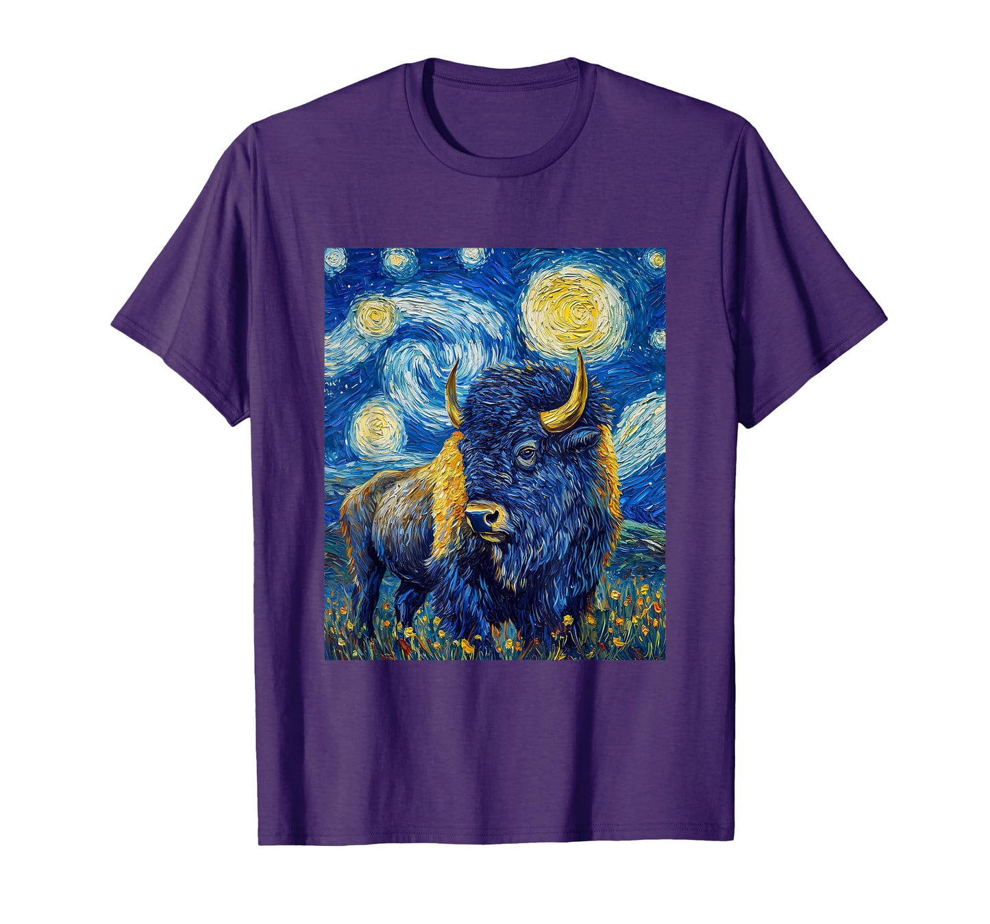 Bison Buffalo - Van Gogh Style - Starry Night Graphic T-Shirt