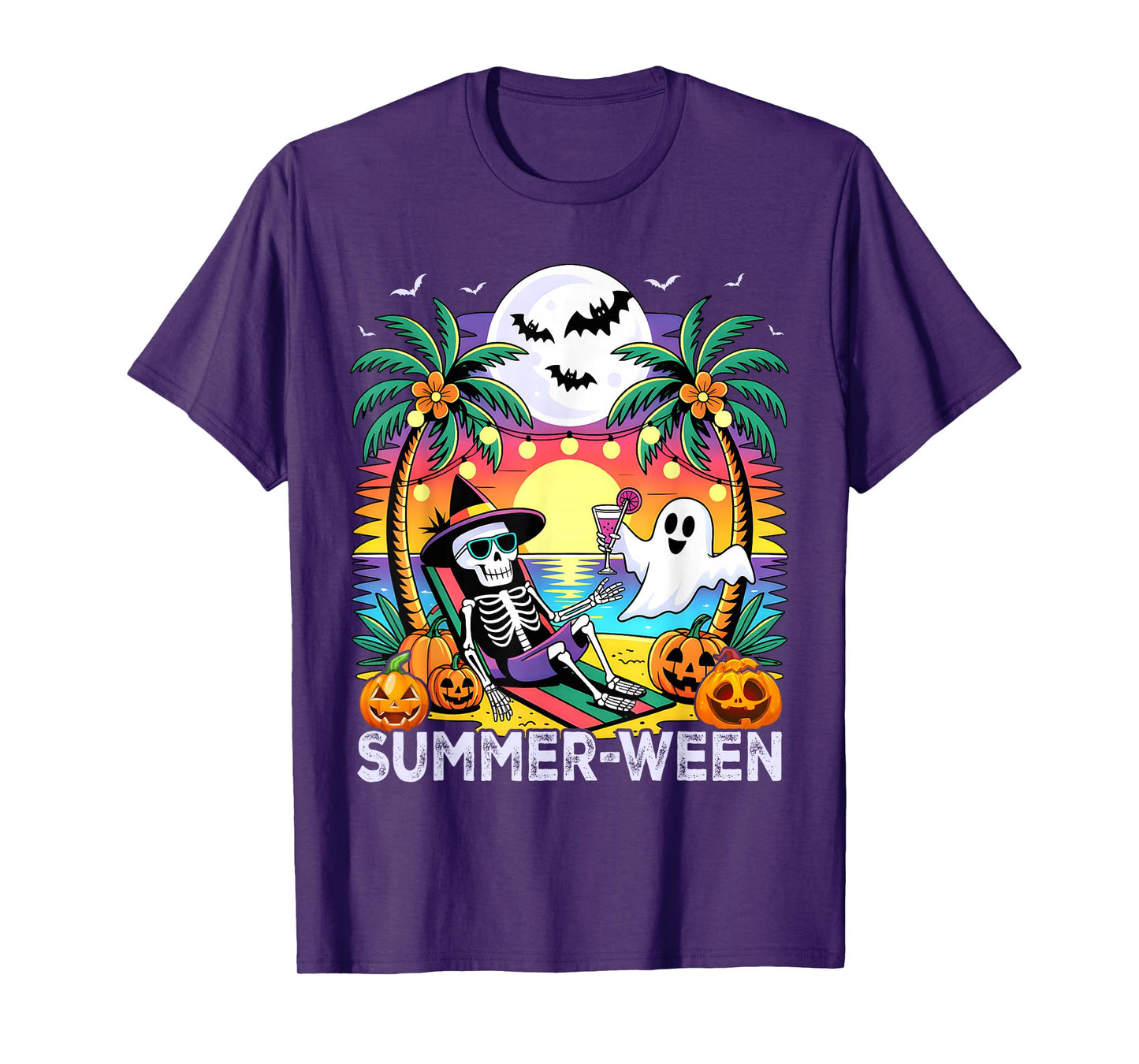 Beach Party Halloween Vibes Summerween Skeleton Ghost T-Shirt