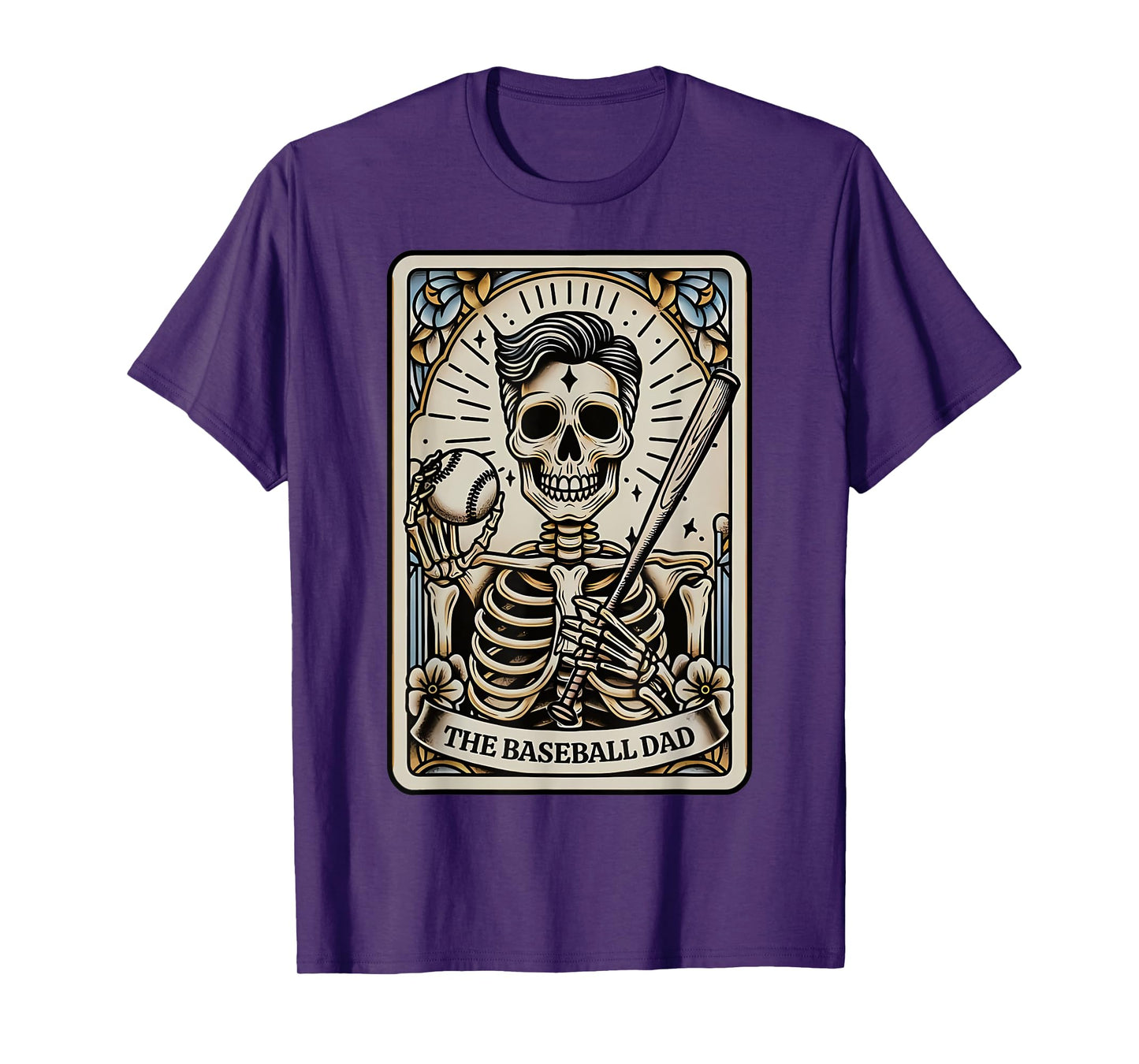 Funny Skeleton Baseball Dad Tarot Card Halloween Sport Lover T-Shirt