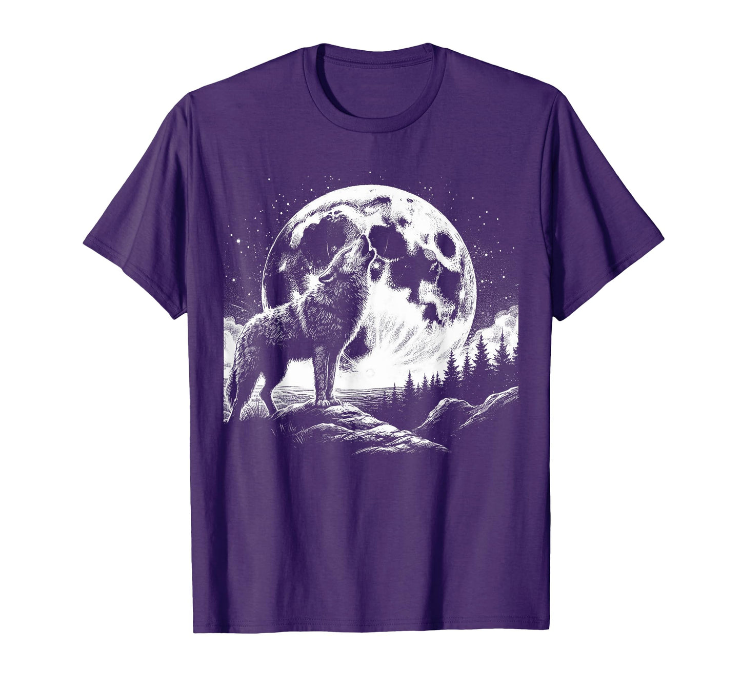 Wolf Howling Moon Graphic Tee -Nature Wildlife Forest Animal T-Shirt