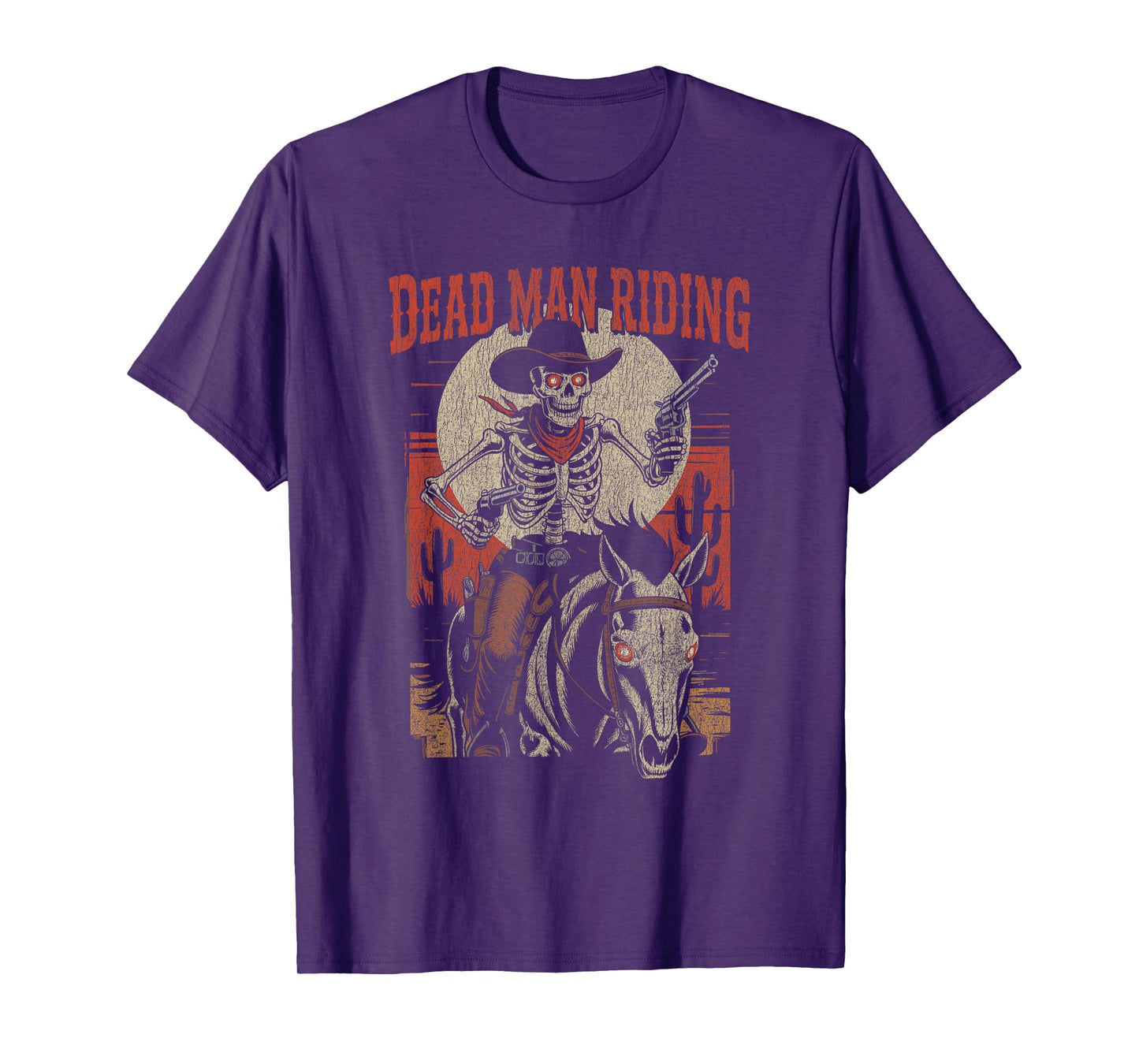 Skeleton Cowboy Riding Horse with Pistols Halloween T-Shirt