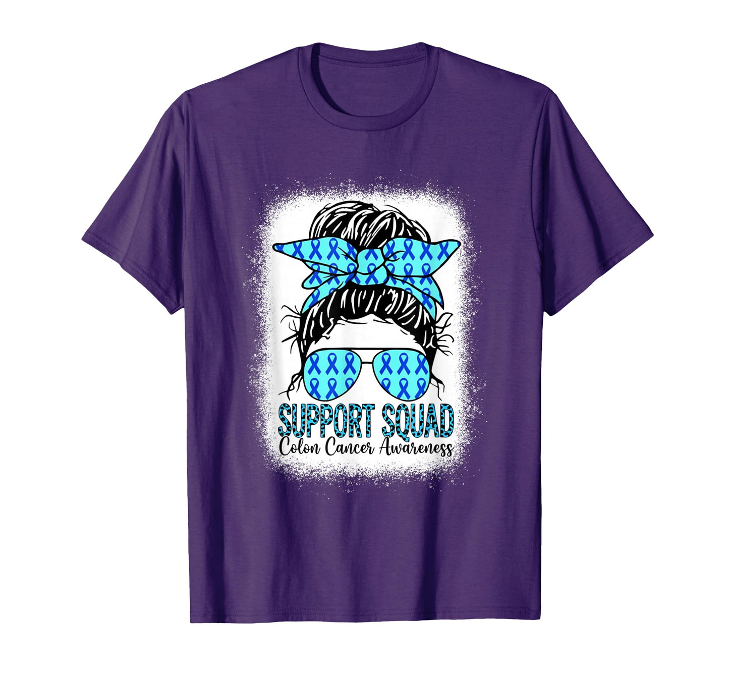 Support Squad Messy Bun Blue Ribbon Colon Cancer Awareness T-Shirt
