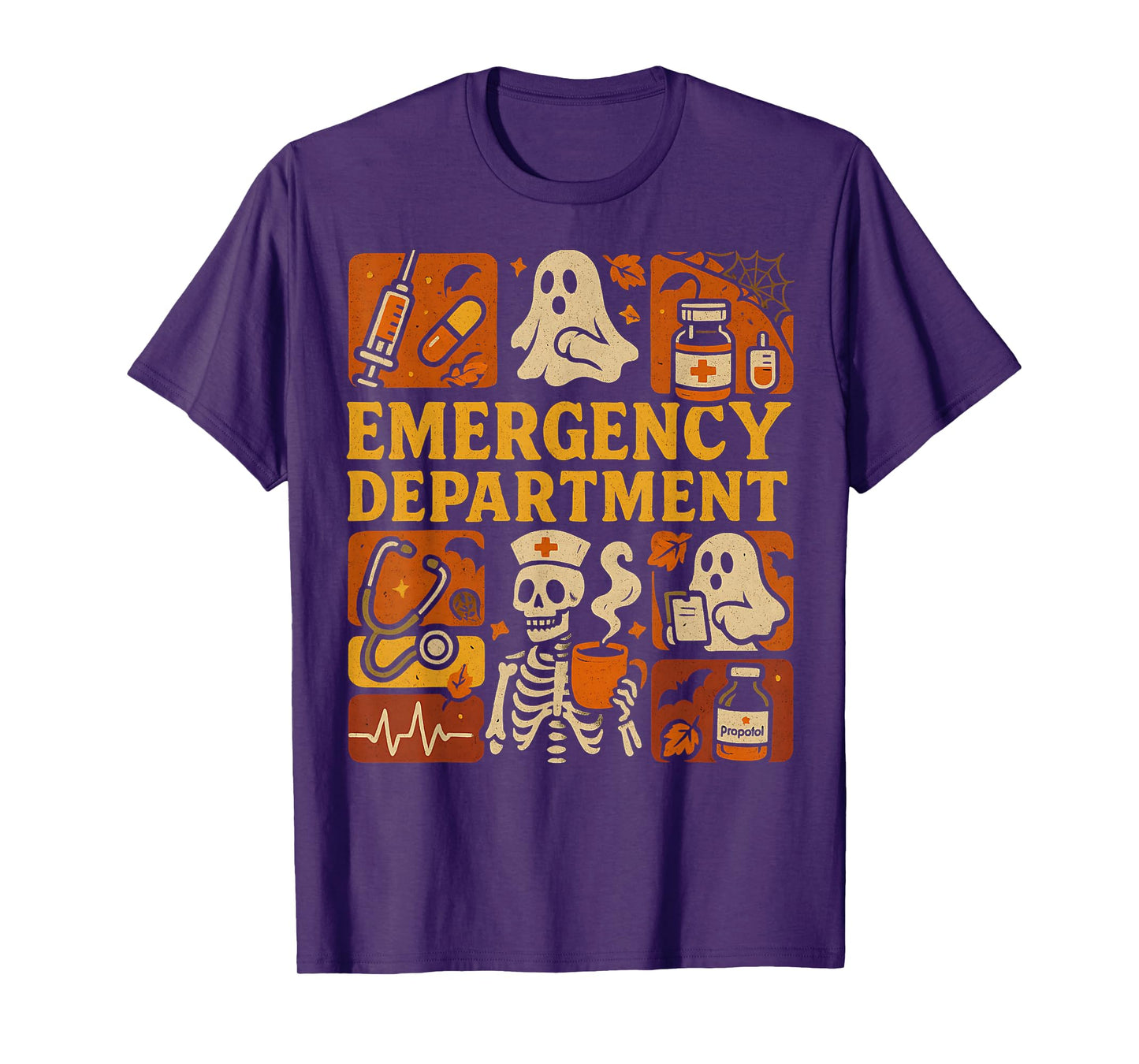 Emergency Department ER Nurse Squad Skeleton Ghost Halloween T-Shirt