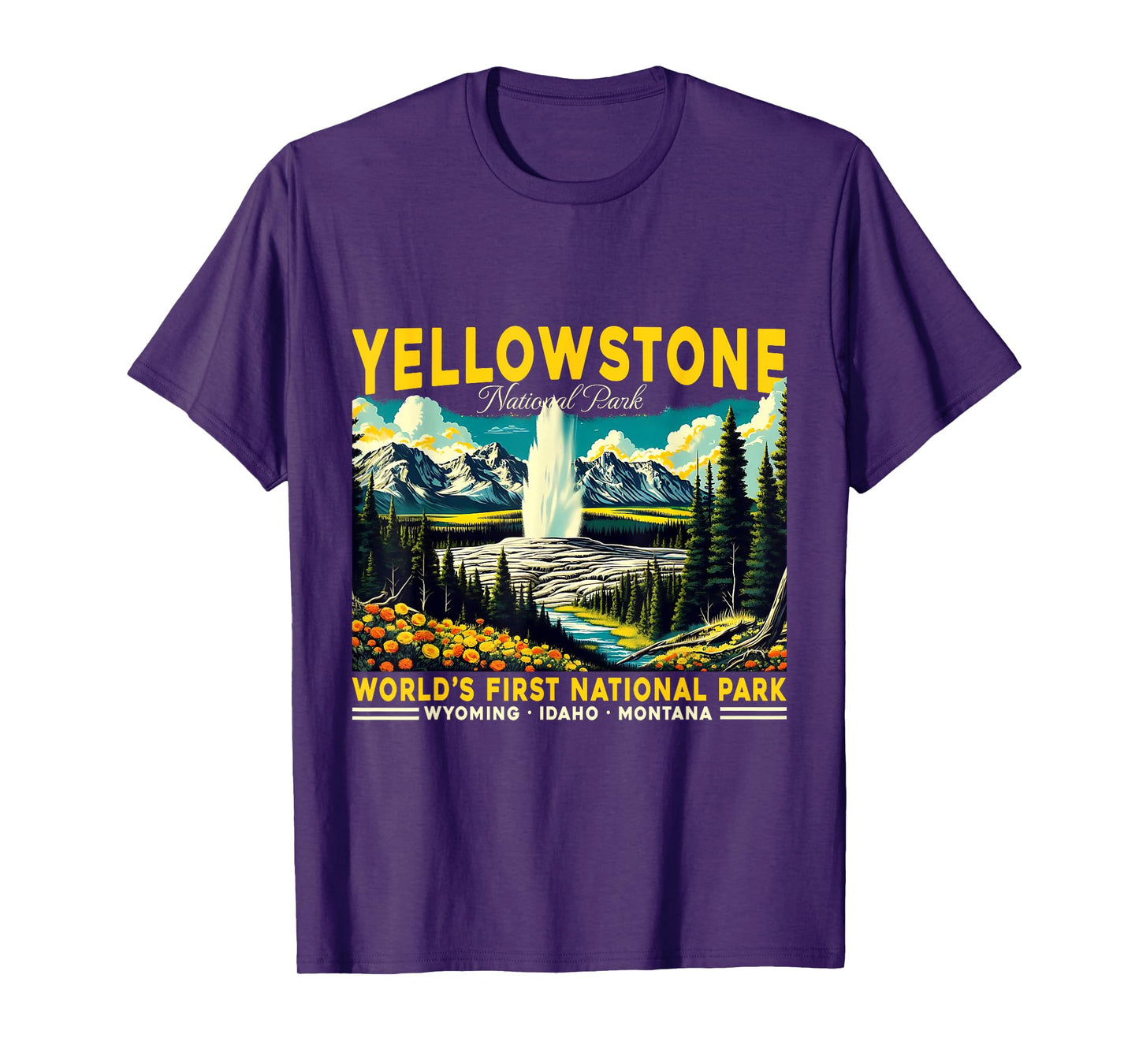 Yellowstone Road Trip 2025 National Park Retro Travel Art T-Shirt
