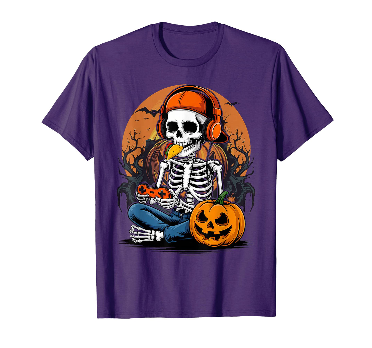 Skeleton Eating Taco Halloween Gamer Gaming Food Lover T-Shirt