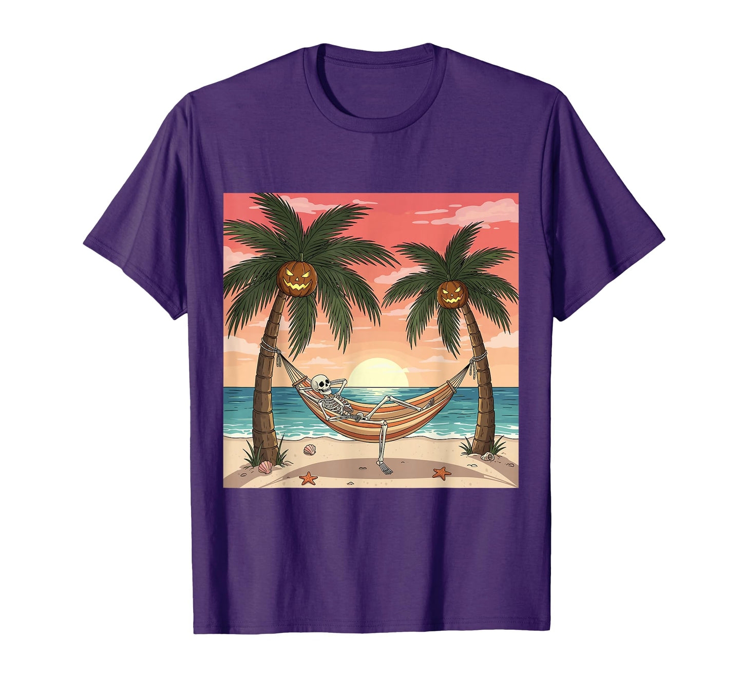Halloween Funny Skeleton Sunset Hammock T-Shirt