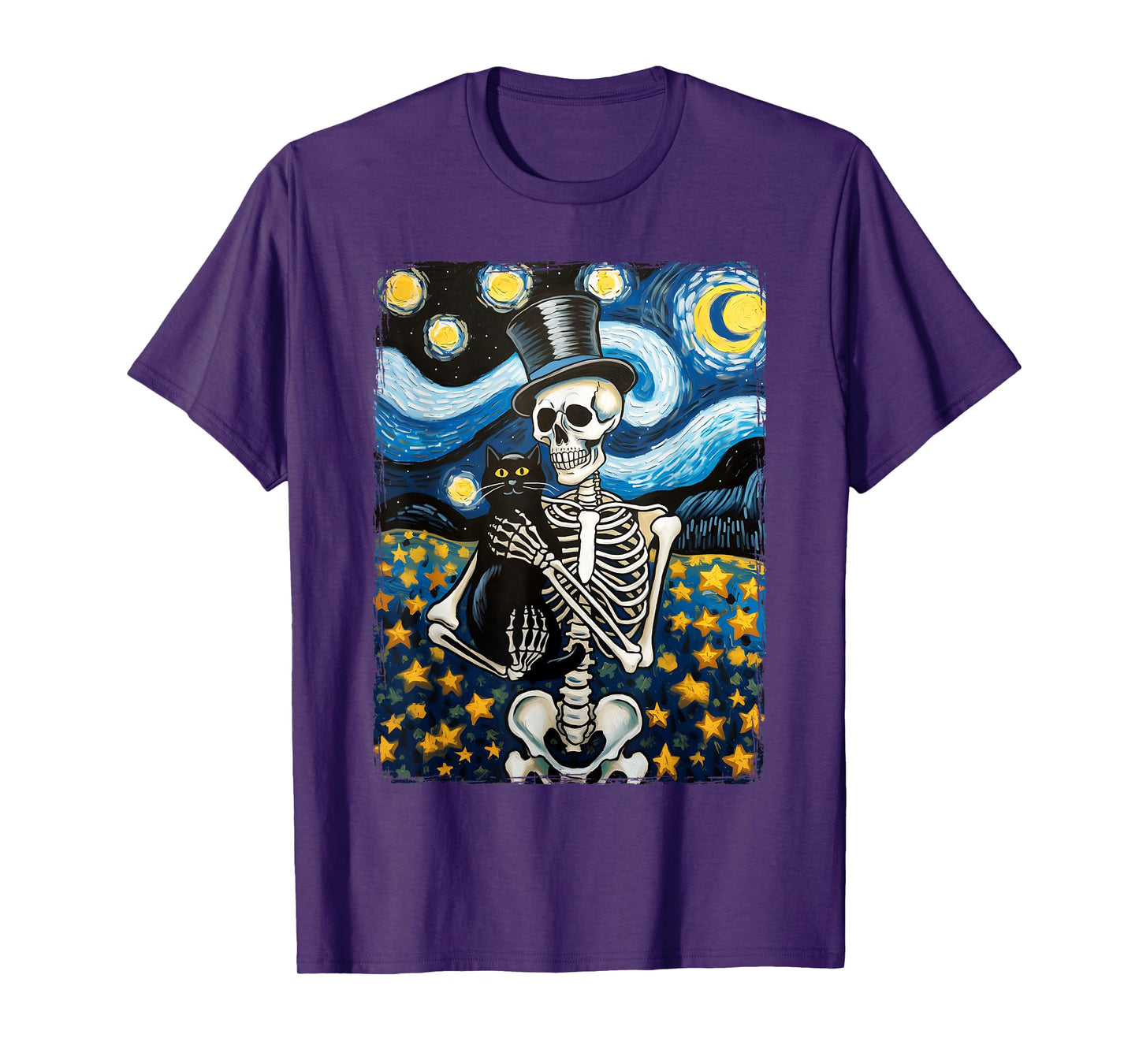 Black Cat Skeleton Vintage Goth Halloween T-Shirt