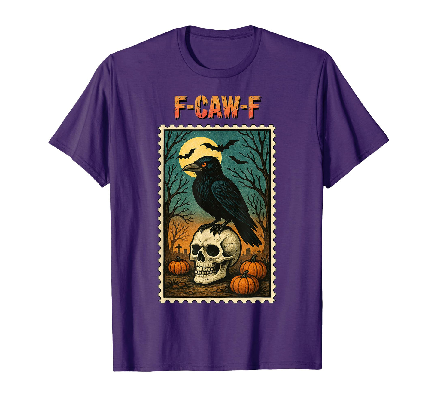 F-Caw-F Halloween Black Crow Skull Stamp F Caw F Adult Humor T-Shirt