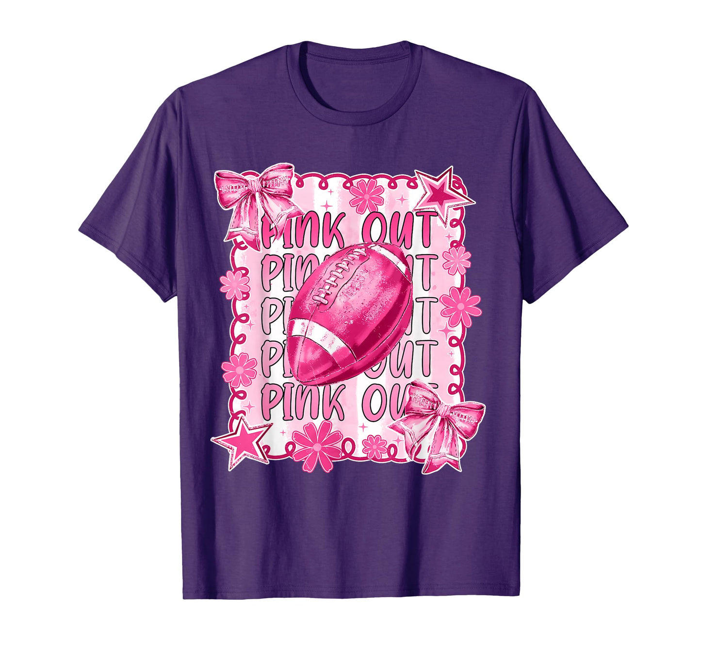 Pink Out Breast Cancer Football Coquette Bow Women Girl Mom T-Shirt