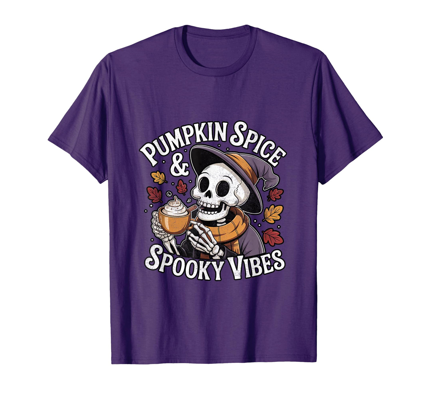 Pumpkin Spice and Spooky Vibes Halloween Woman Cute Funny T-Shirt