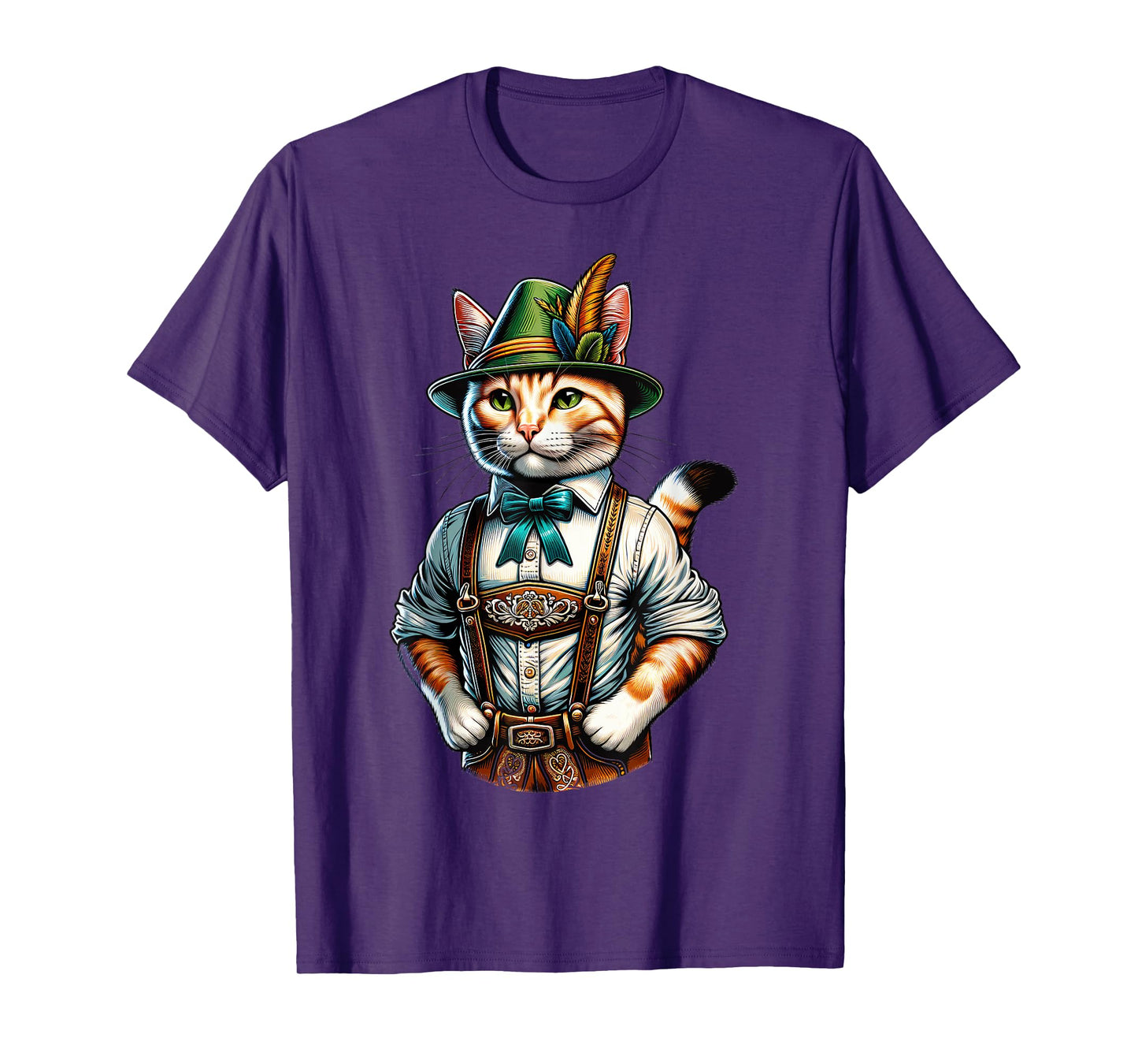 Oktoberfest Cat Funny German Bavarian Lederhosen Cat Lover T-Shirt