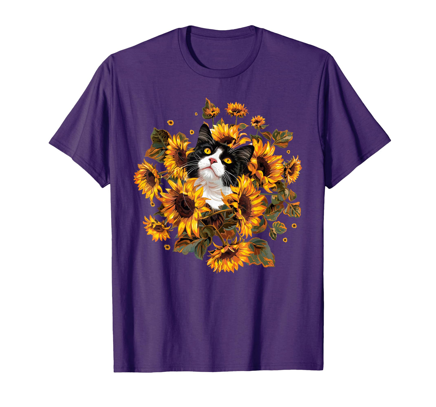Retro Tuxedo Cat With Sunflower Cute Kitten Lover Gardening T-Shirt