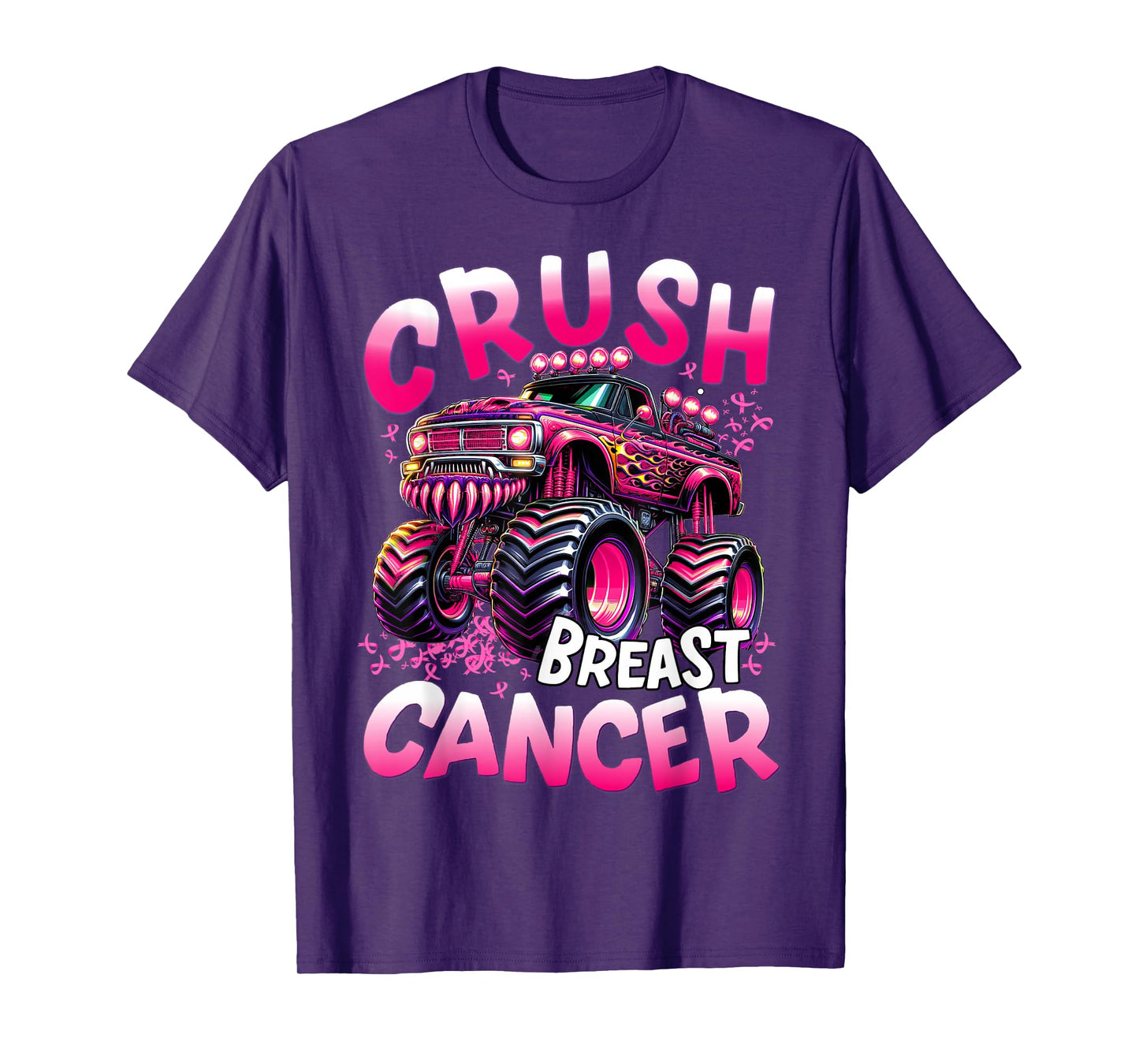 Crush Breast Cancer Monster Truck Girls Boys Pink Awareness T-Shirt