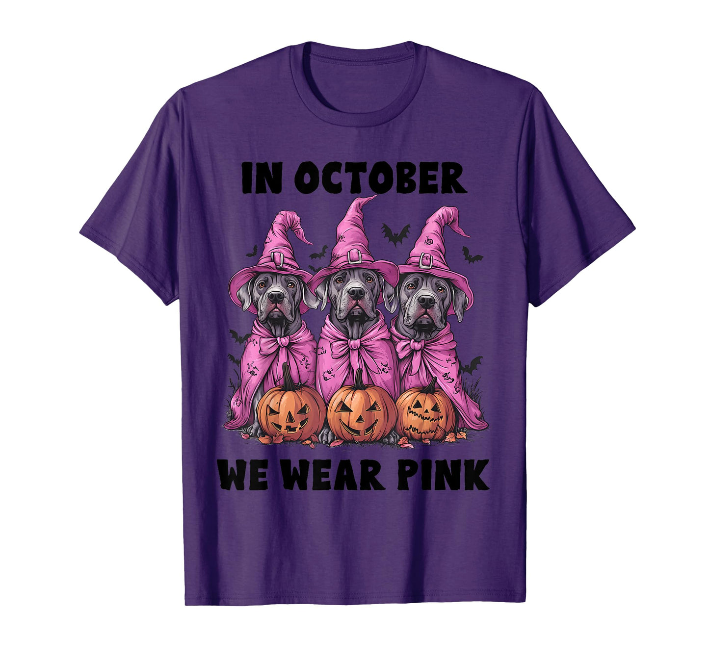 In October We Wear Pink Great Dane Halloween Breast Cancer T-Shirt