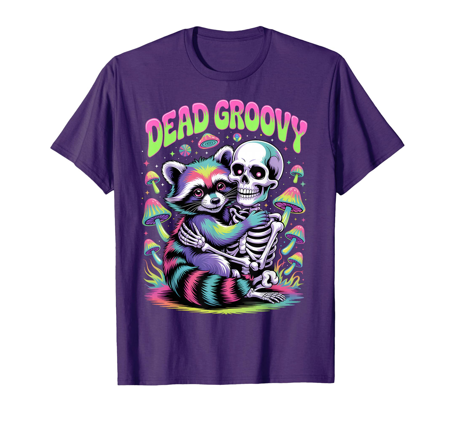 Dead Groovy Skeleton and Raccoon Halloween T-Shirt