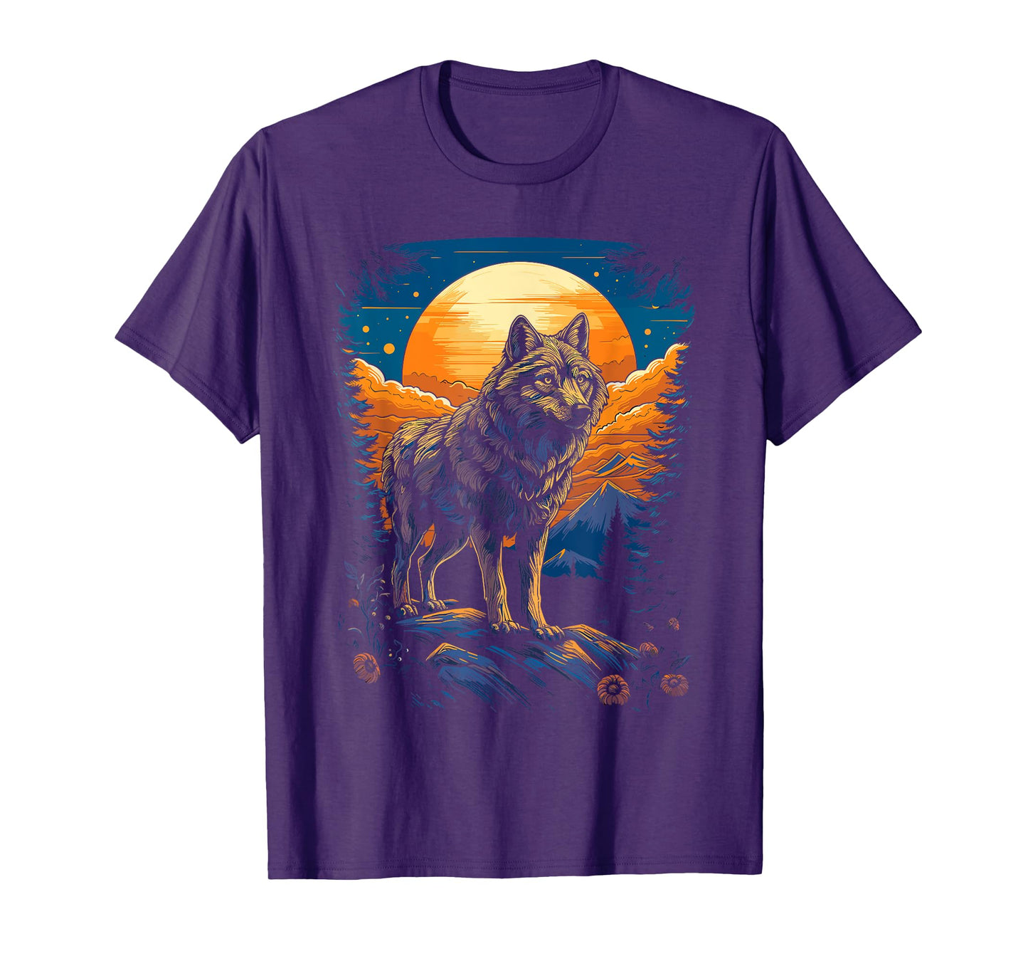 Wolf and Moon, Forest, Nature Art Women, Men T-Shirt
