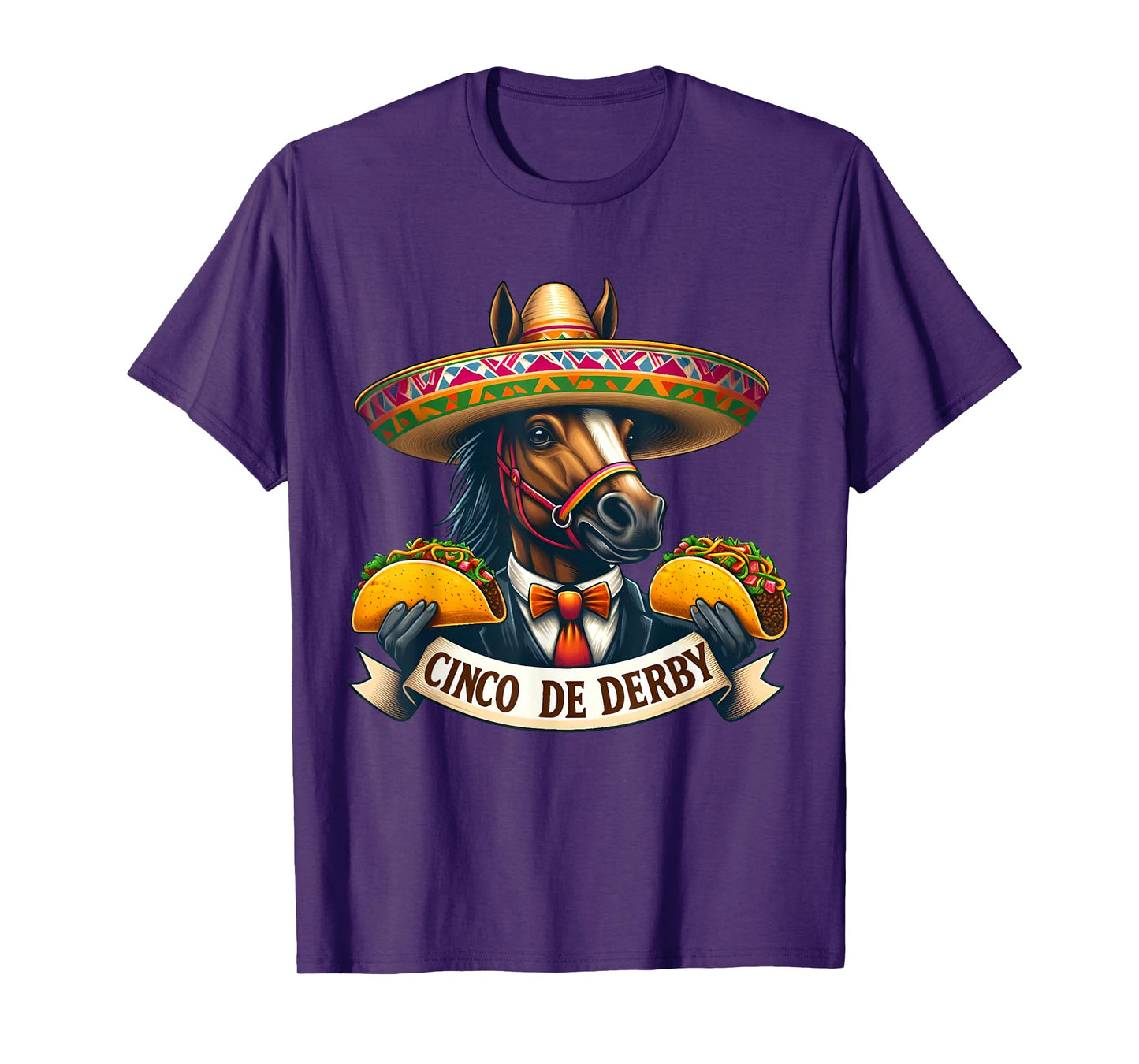 Funny Taco Horse Racing Vintage Cinco De Derby Horse T-Shirt