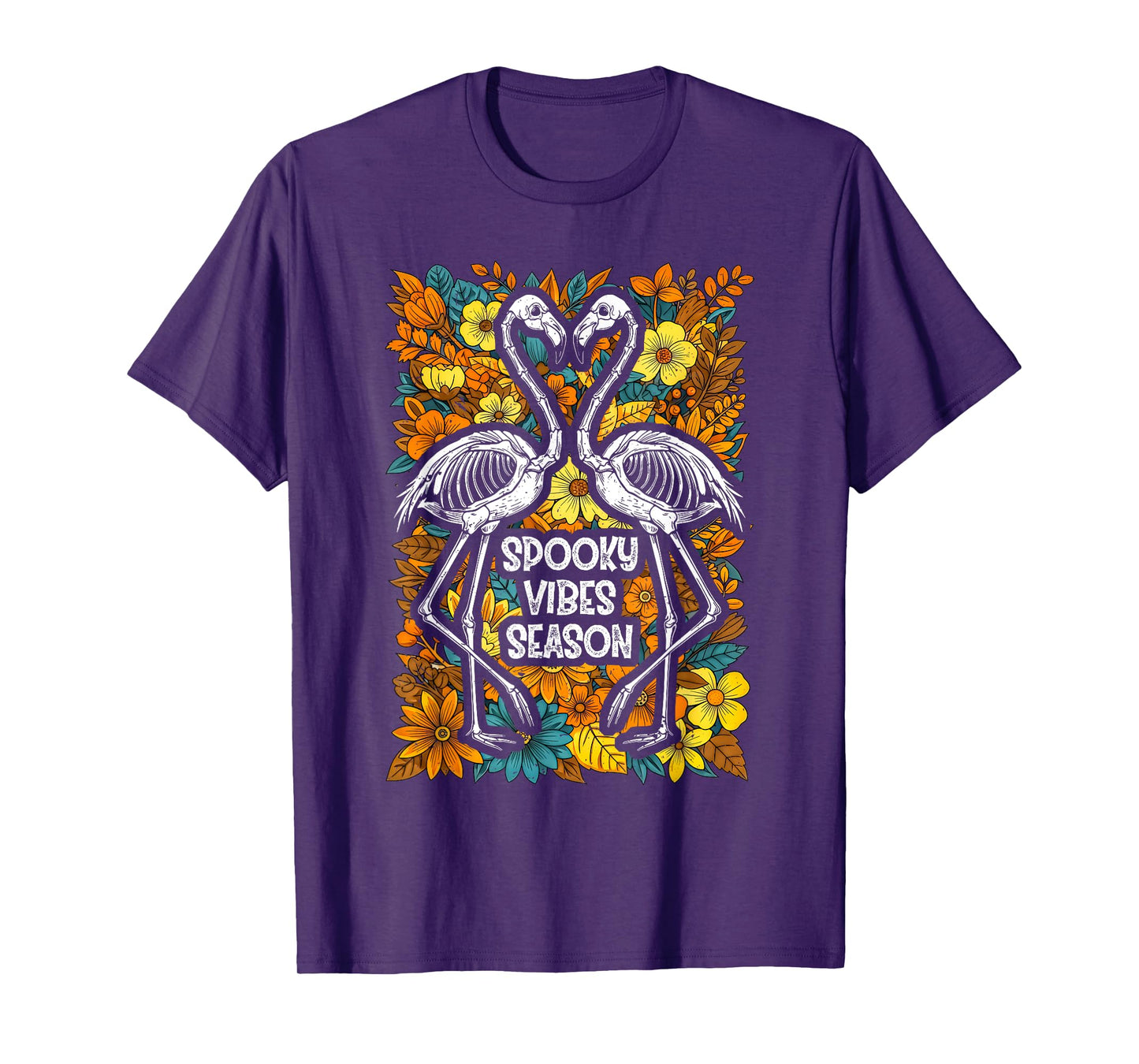 Halloween Flamingo Skeleton Spooky Vibes Season Graphic T-Shirt