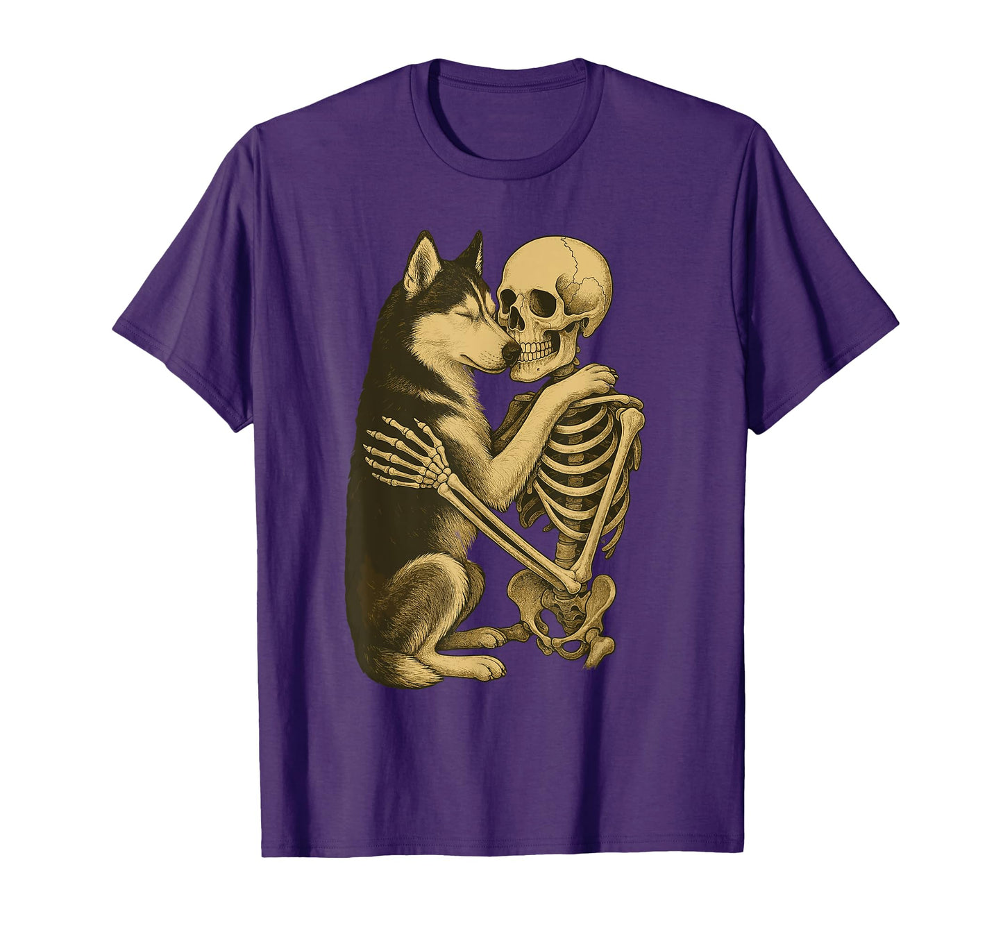 Skeleton Hugging Siberian Husky T-Shirt