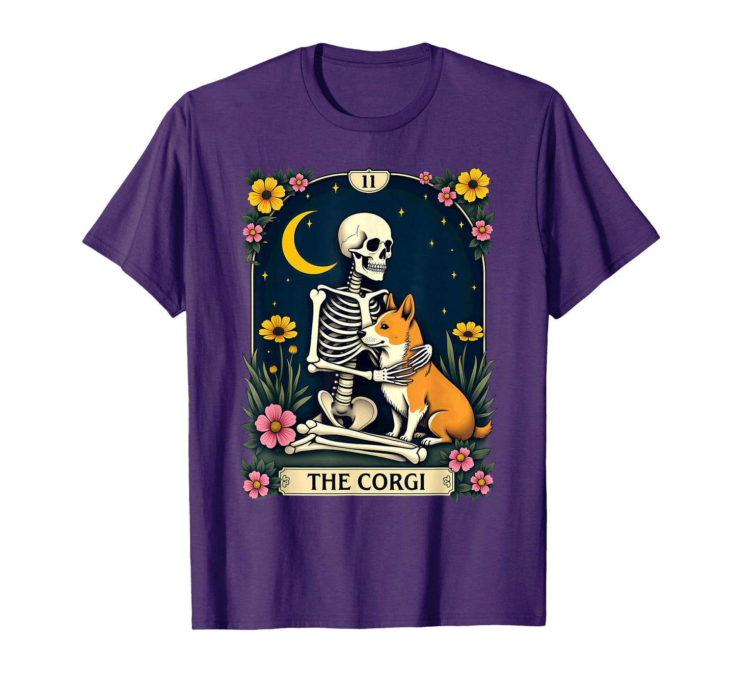 Gothic Tarot Card The Corgi Skeleton Halloween T-Shirt