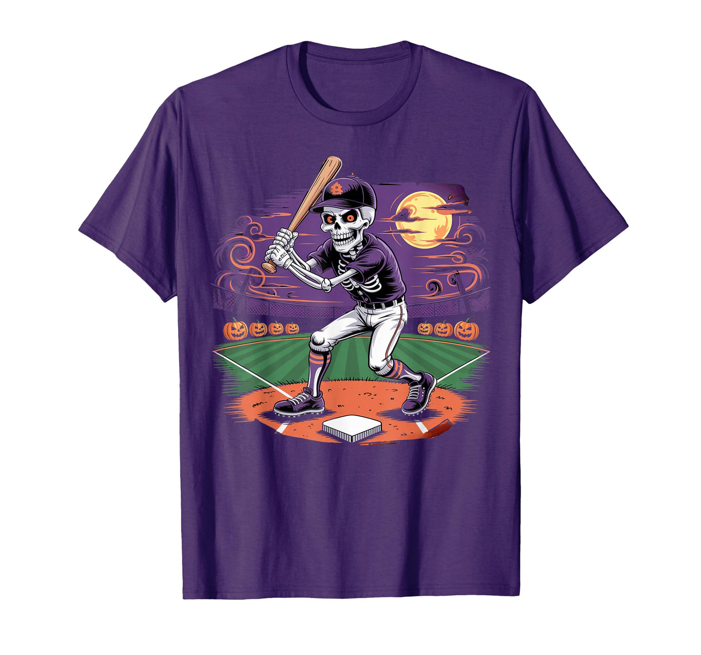 Funny Creepy Baseball Skeleton Spooky Sports Halloween T-Shirt