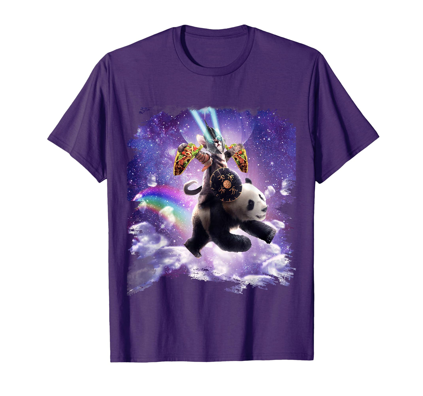 Lazer Warrior Space Cat Riding Panda With Taco T-Shirt