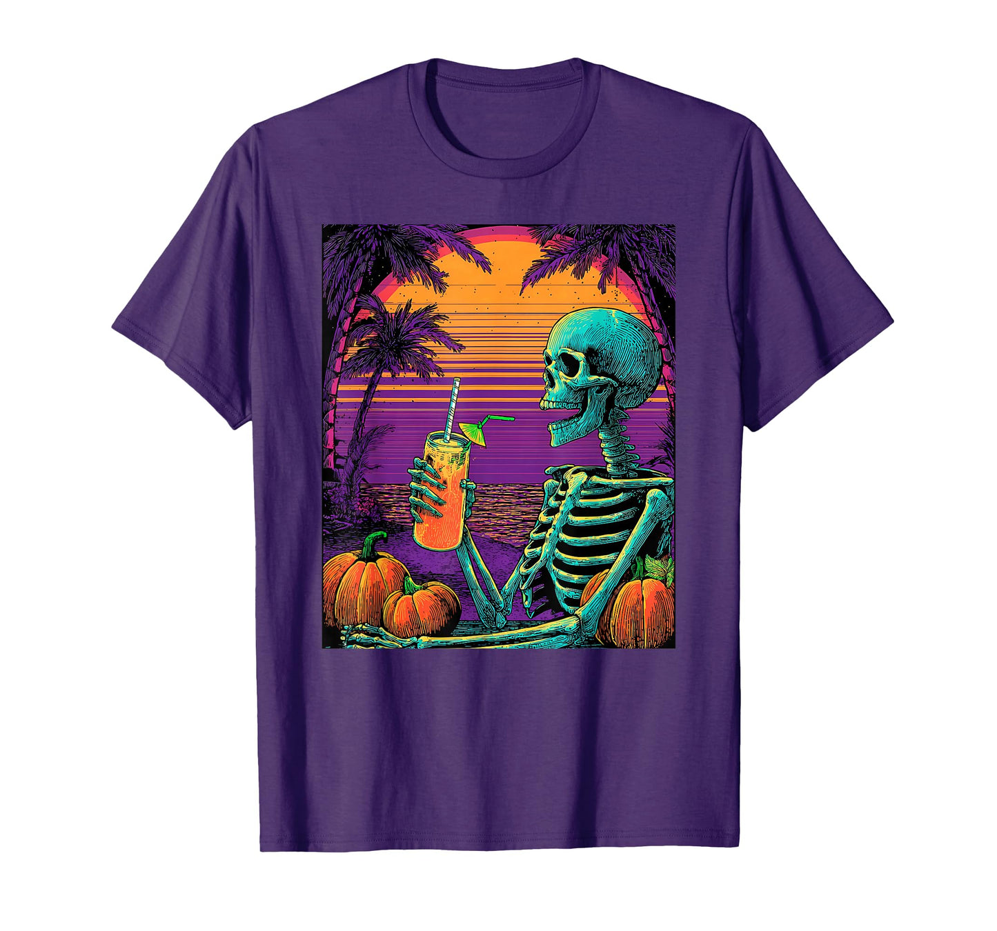 Funny Halloween Skeleton Ghost Cyberpunk Retro Design T-Shirt