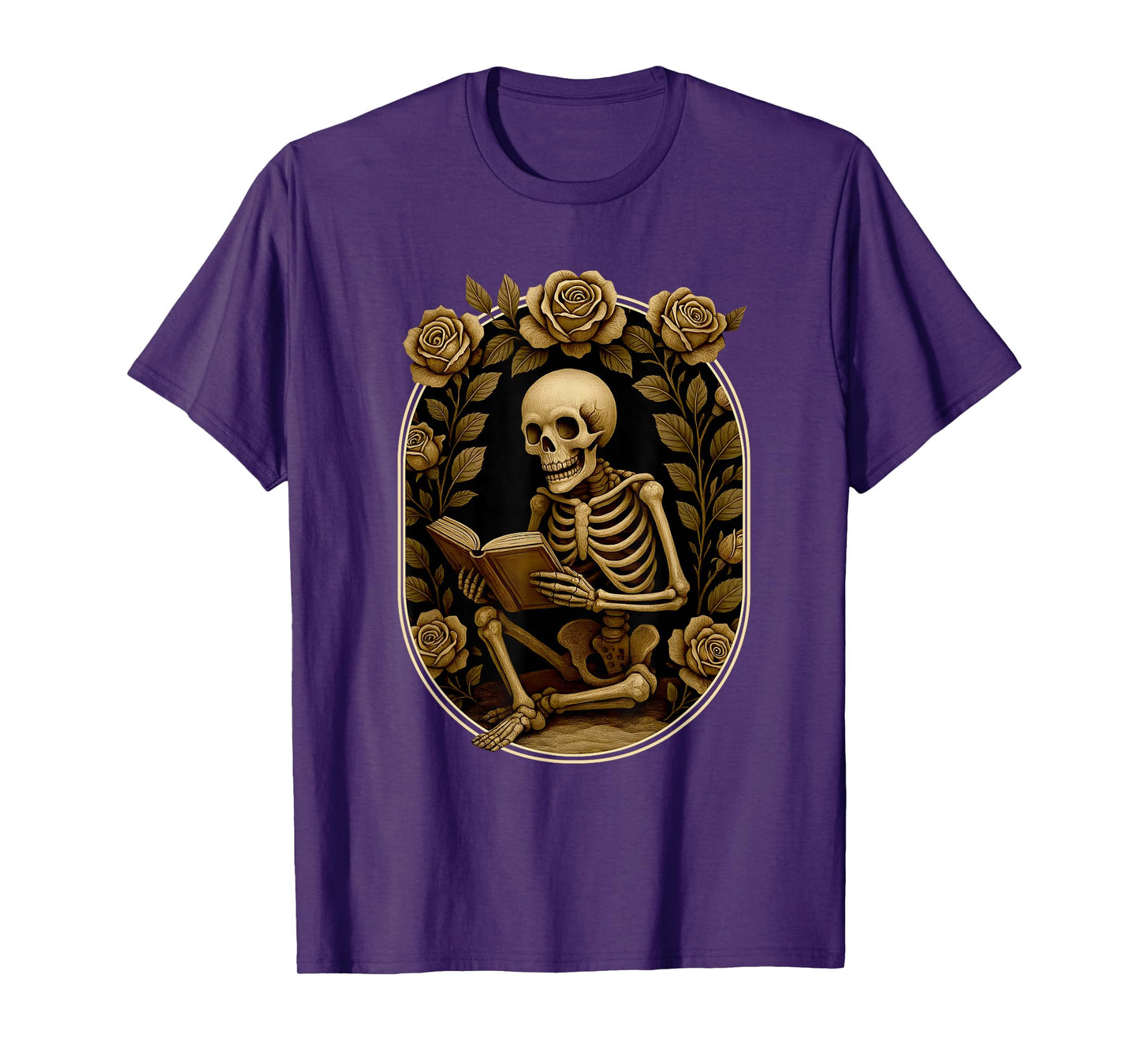 Skeleton Reading Book Floral Skull Halloween Teacher Costume T-Shirt