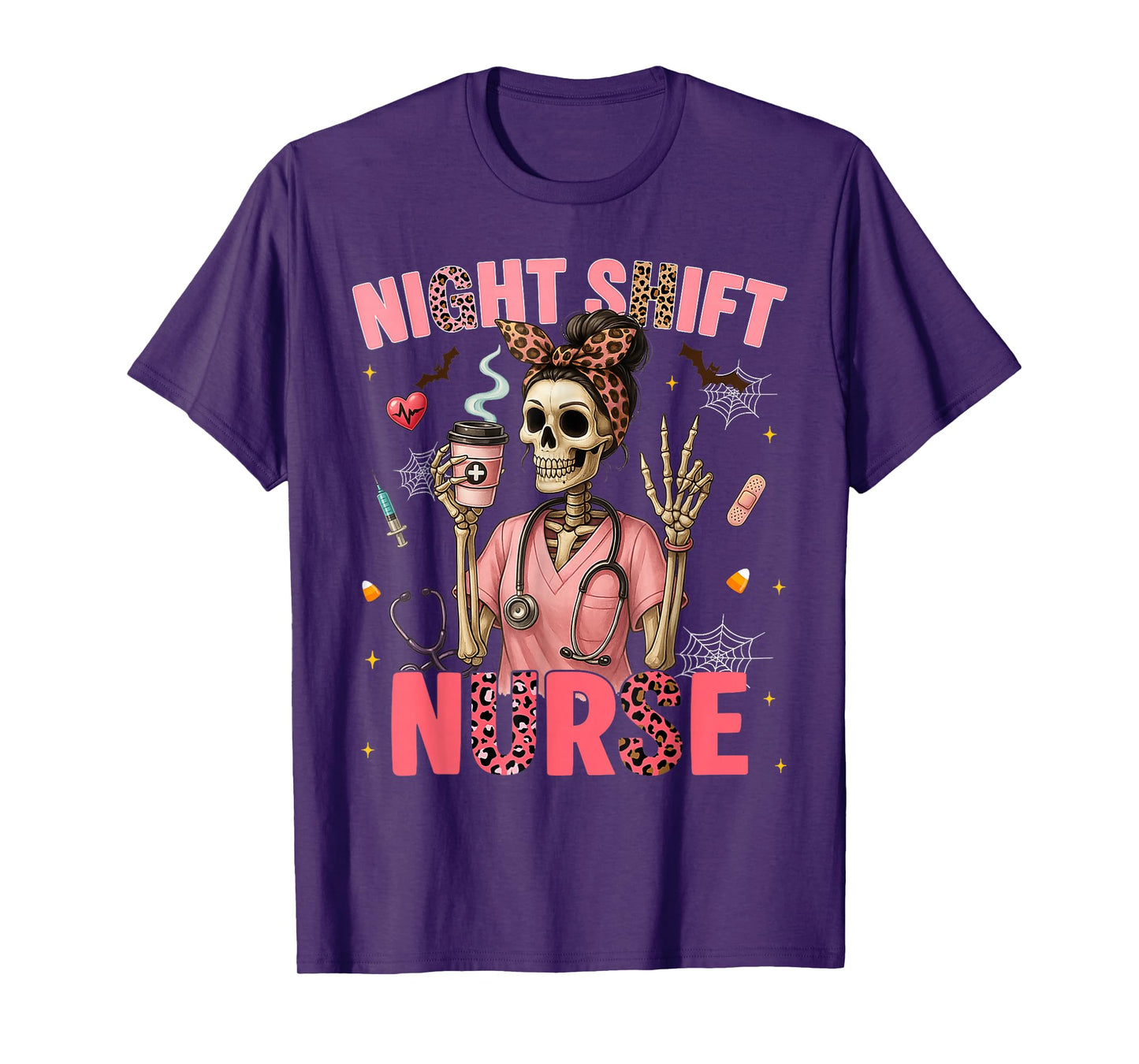 RN ICU Night Shift Nurse Skeleton Halloween Costumes Womens T-Shirt