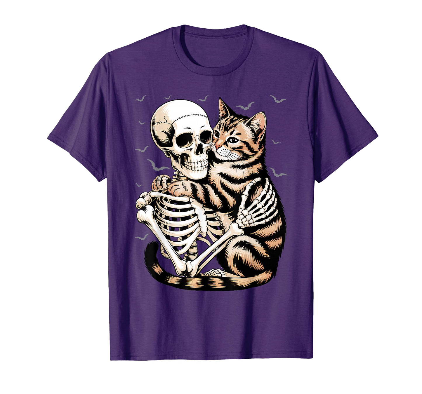 Skeleton Hugging Cat Halloween Lover Mom Dad T-Shirt