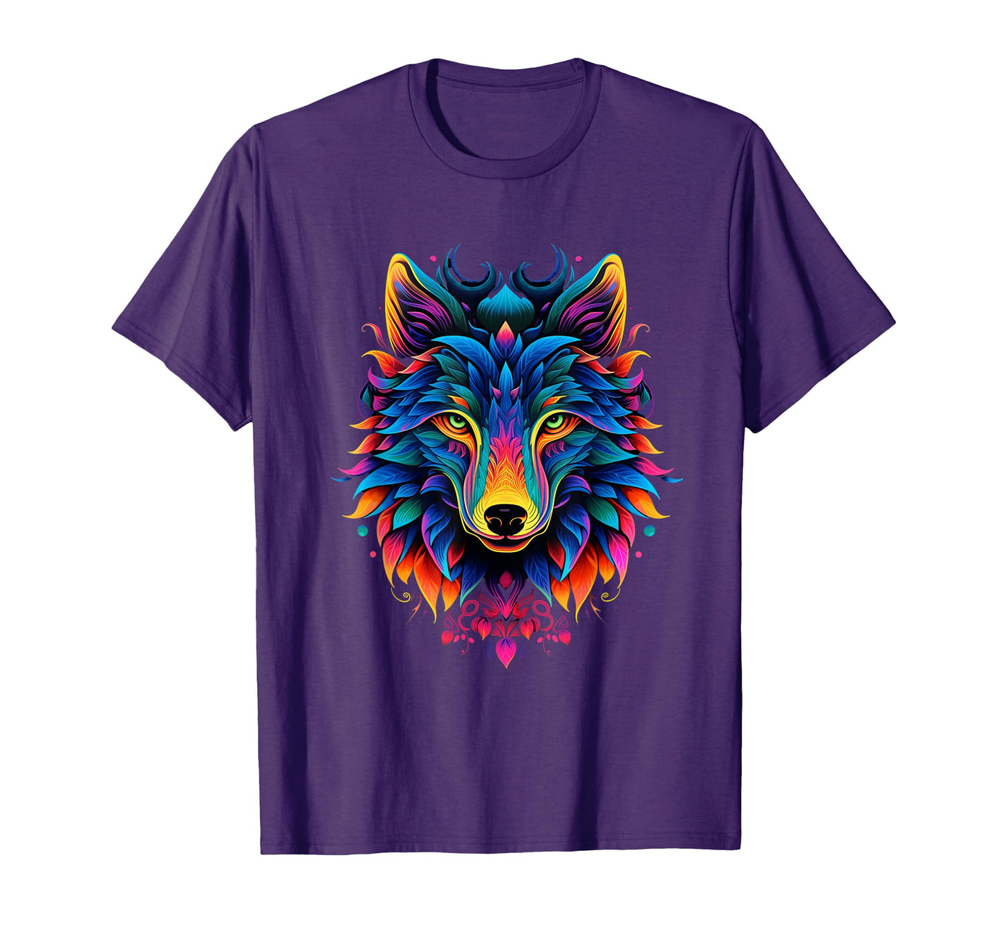 Colorful Psychadelic Nature Wolf Head Art Noveau T-Shirt