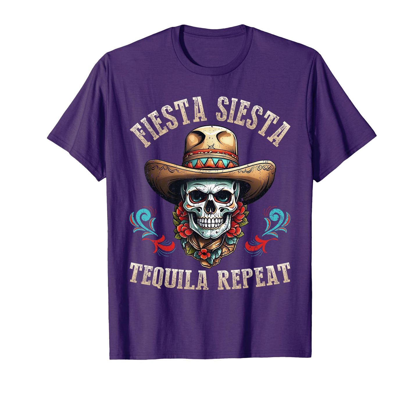 Fiesta Siesta Tequila Repeat Funny Mexican Skull, 5 de Mayo T-Shirt