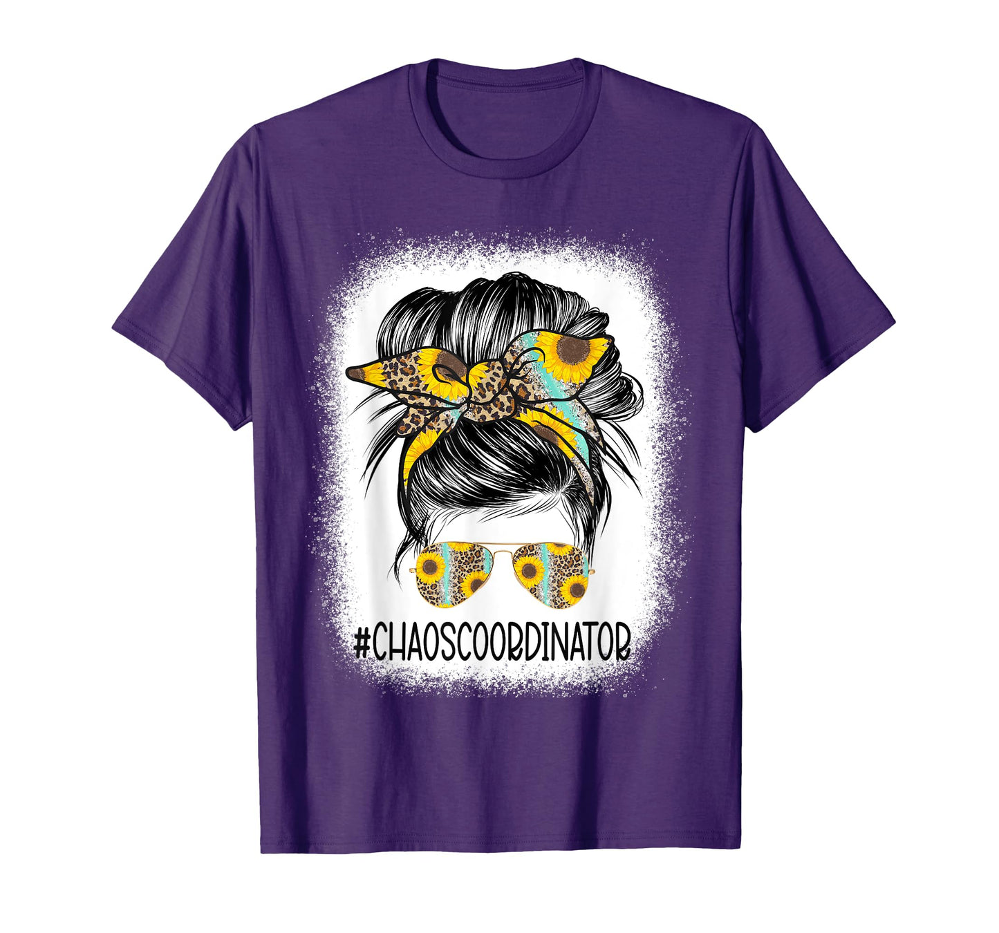 Bleached Chaos Coordinator leopard sunflower Messy Bun T-Shirt
